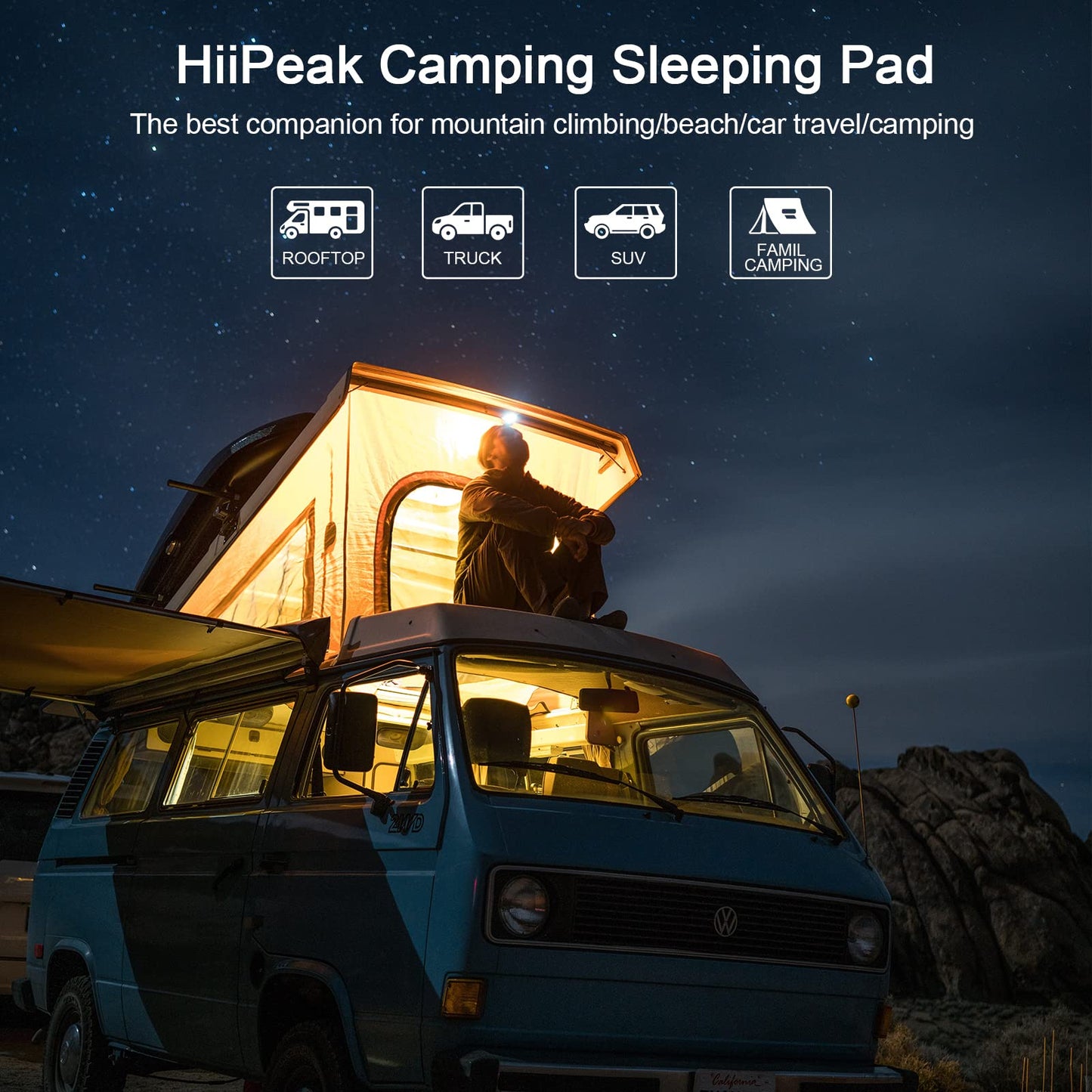 HiiPeak Inflatable Double Camping Mat with Foot Pump & Pillow, Ultralight Sleeping Air Pad for 2 Person, Portable Sleeping Bed Compact for Camping Hiking Backpacking Outdoor