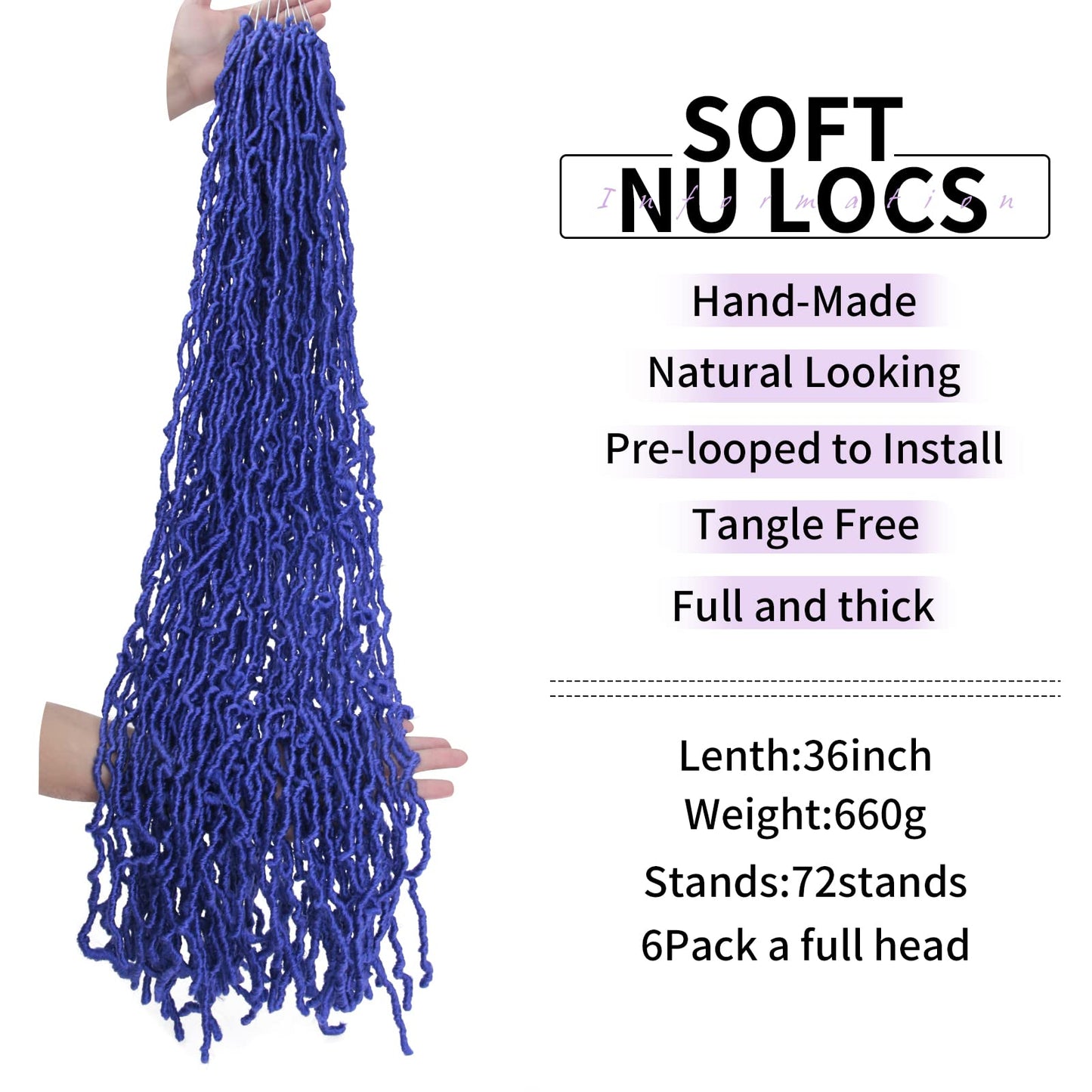 6Packs Nu Locs Crochet Hair Braids Long Soft Locs 36inch Crochet Hair Pre-looped Goddess locs Curly wave Synthetic Hair for Black Women (blue, 36)