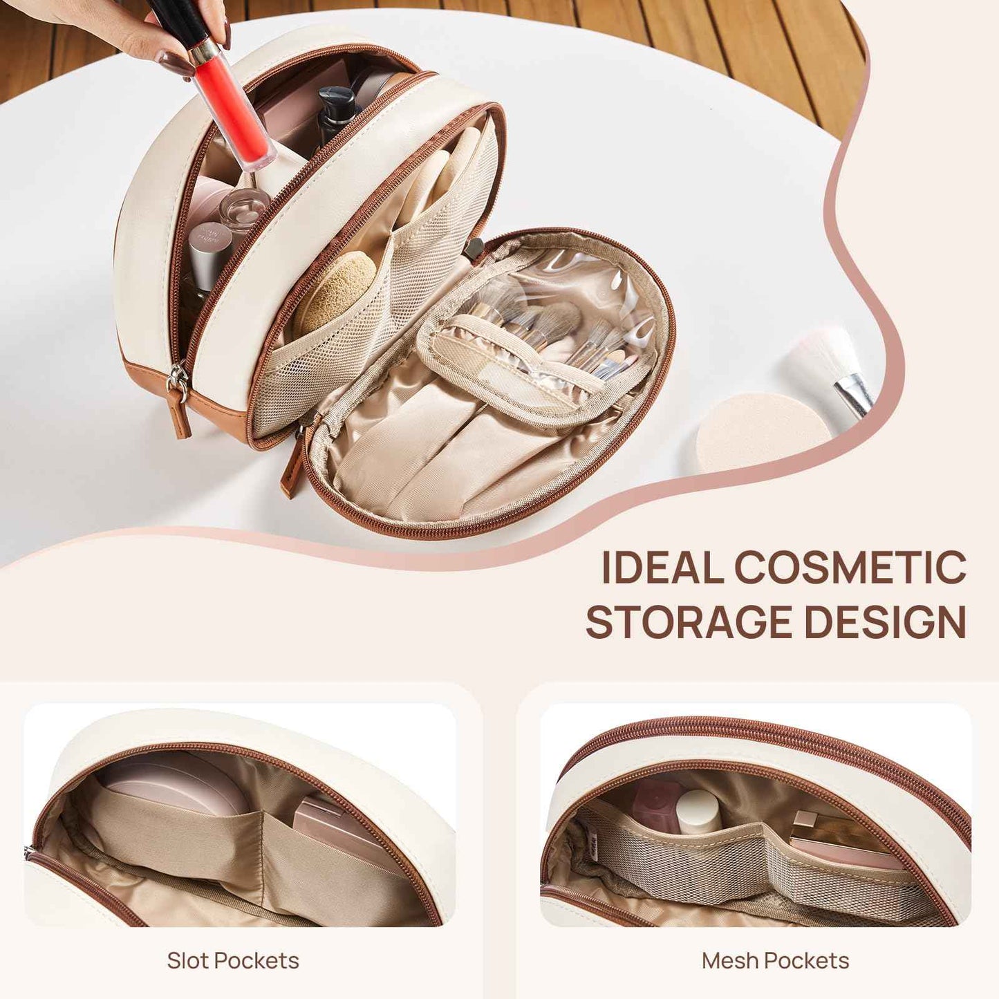 Telena Medium Makeup Bag, Travel Make Up Bag for Women, Vegan Leather Cosmetic Bag for Travel Essentials