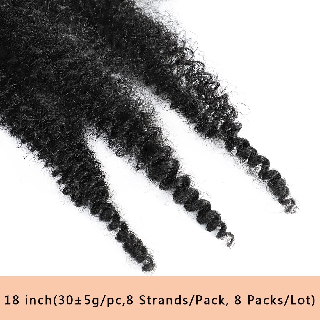 8 Packs Pre-Separated Springy Afro Twist Hair Suitable for Damaged Soft Locs Synthetic Marley Twist Braiding Hair (18 inches, 1B)