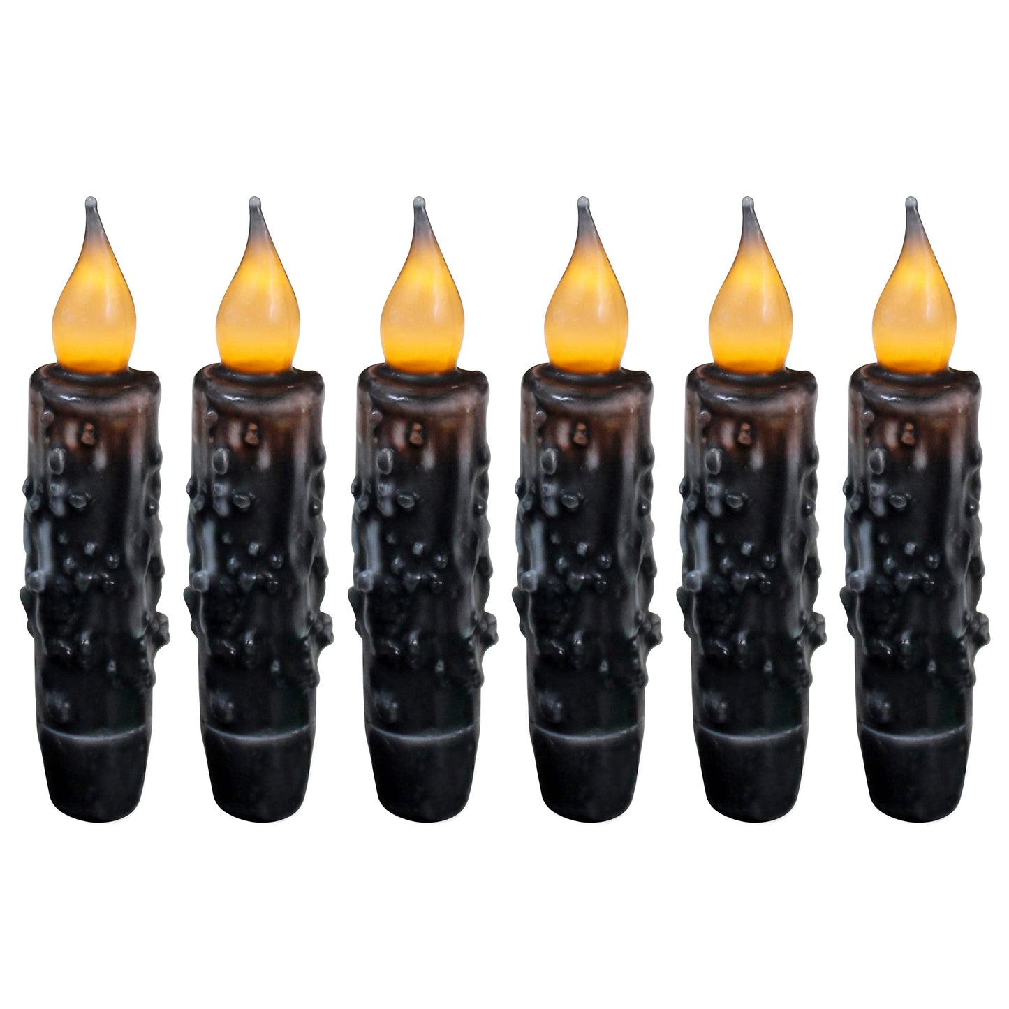 CVHOMEDECO. Real Wax Hand Dipped Battery Operated LED Timer Taper Candles Rustic Primitive Flameless Lights Décor, 4-3/4 Inch, Matt Black, 6 PCS in a Package