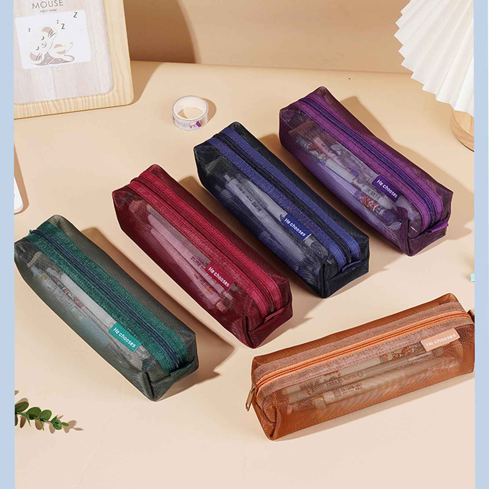 Gidary Mesh Cosmetic Bag Portable Clear Makeup Bags Mesh Zipper Pouch for Home Office Travel Accessories Organizer (2PCS Red & Purple)