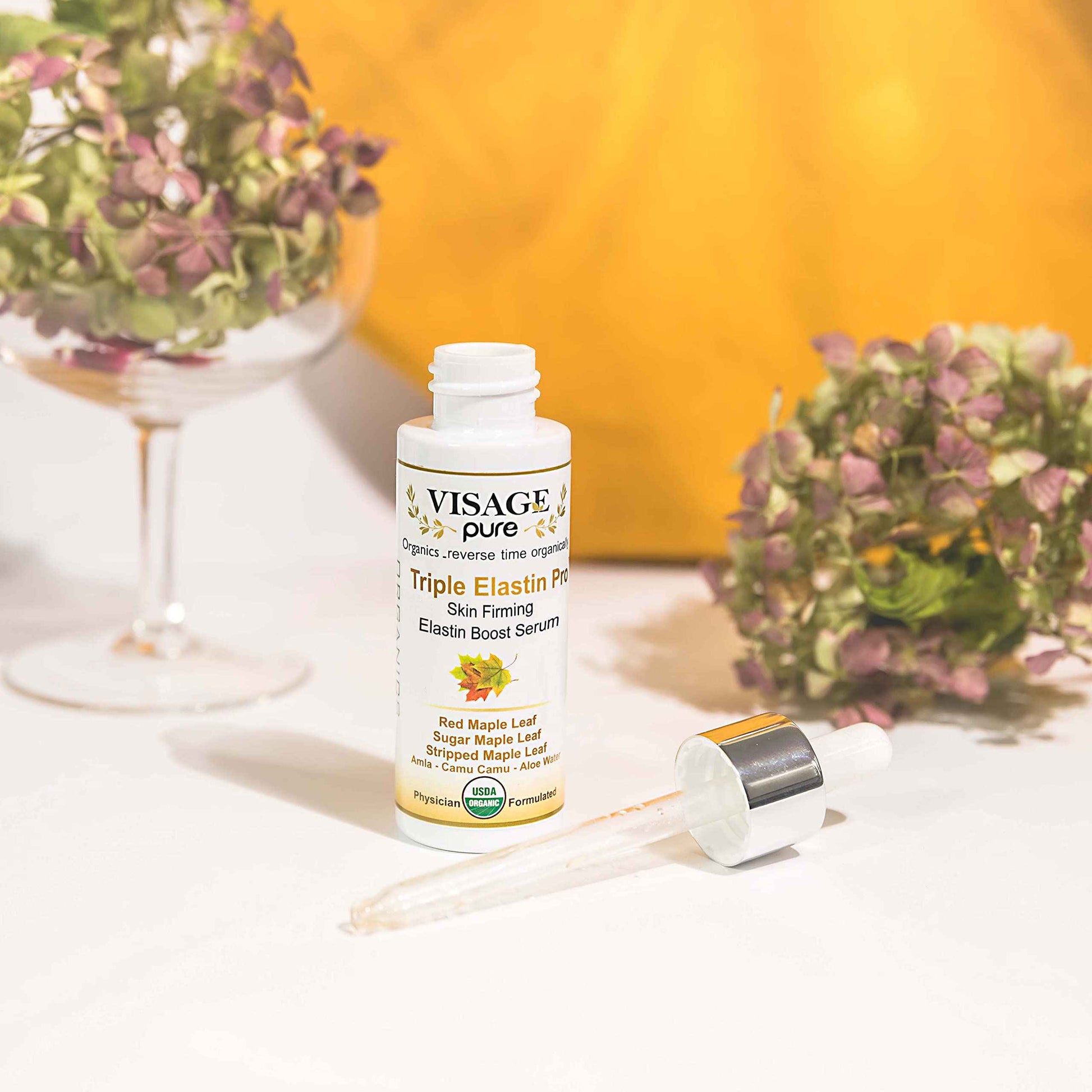 Visage Pure Triple Elastin Pro - Skin Firming Elastin Boost Face Serum - Contains "GCGs" That Increases the Skin's Elastin and Elasticity - USDA Organic - Physician Formulated - Research Supported