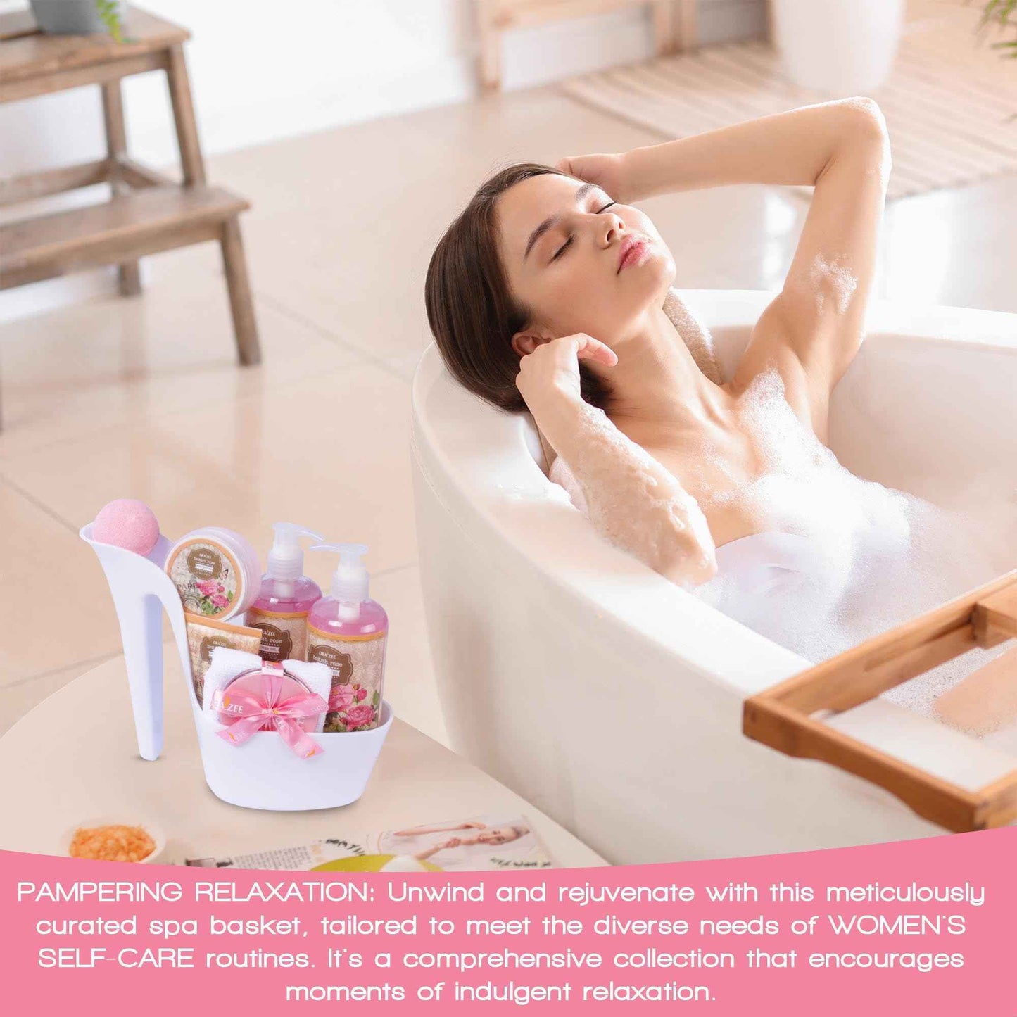 Luxury Spa Gifts for Women – 8 Pc Rose Scented Bath and Body Set with Bubble Bath, Lotion & More – Luxury Self Care Kit for Wife, Mom, Girlfriend, Christmas & Birthday Gifts for Women by Draizee