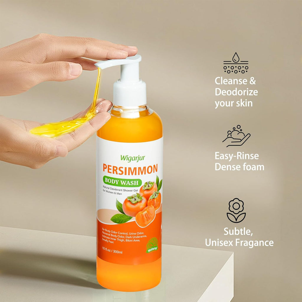 Persimmon Body Wash & Deodorant Bar Soap for Strong Odor Relief | Natural Cleansing with Green Tea Extract