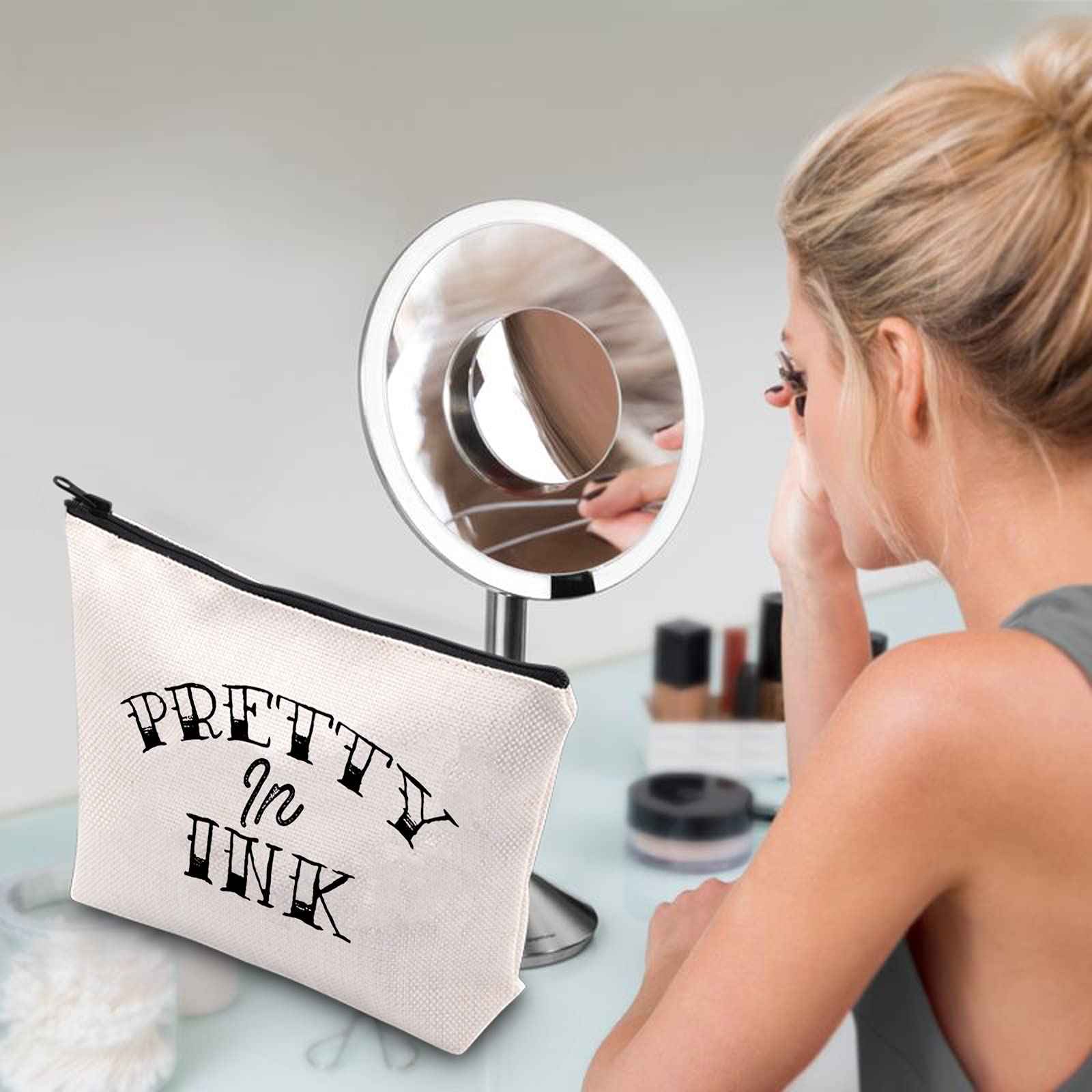 WCGXKO Tattoo Lover Gift Tattoo Artists Gift Pretty in Ink Addicted to Ink Zipper Pouch Makeup Bag (Pretty in Ink)
