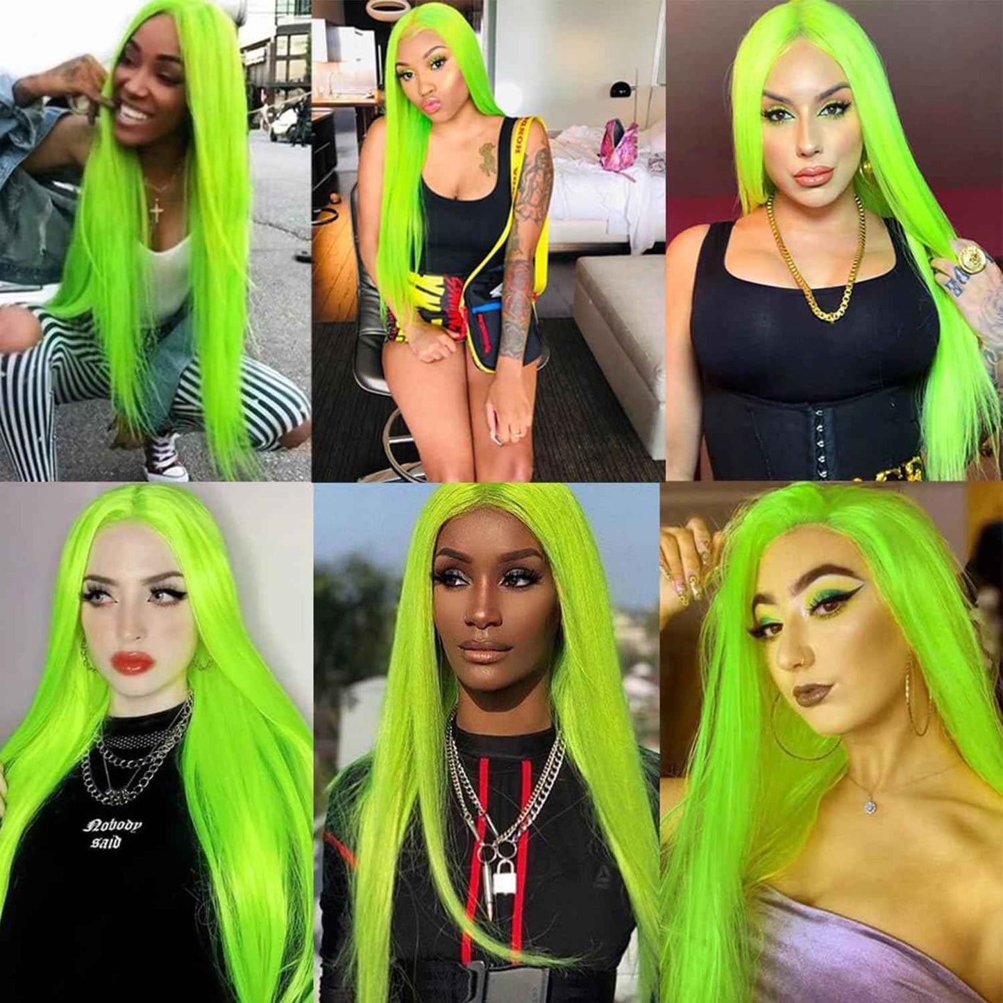 Lezaxiu Fluorescent Green Lace Front Wig Long Straight Hair Neon Green Wig Heat Resistant Fiber Hair Synthetic Lace Front Wigs for Fashion Women 24 Inch