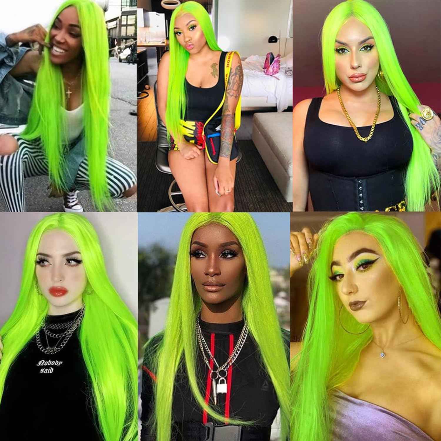 Lezaxiu Fluorescent Green Lace Front Wig Long Straight Hair Neon Green Wig Heat Resistant Fiber Hair Synthetic Lace Front Wigs for Fashion Women 24 Inch