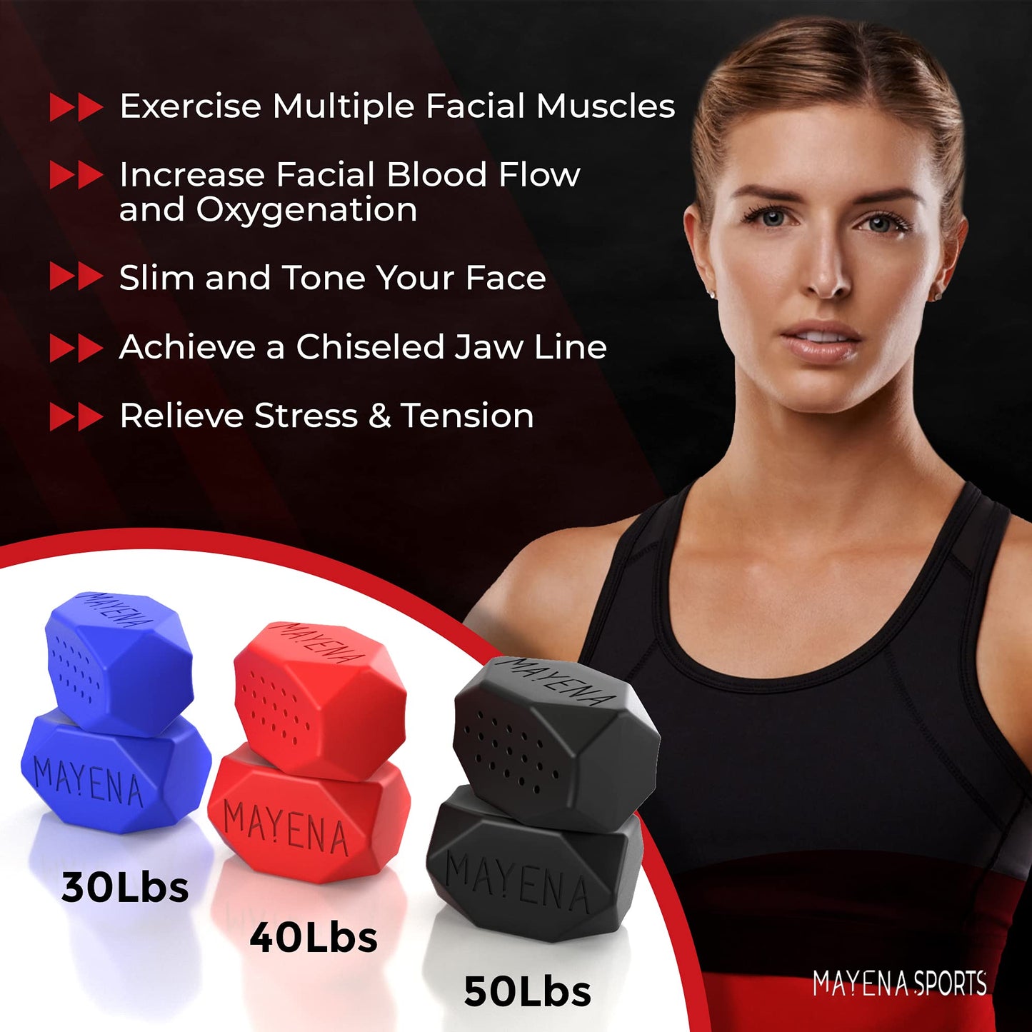 Mayena Jaw Exerciser for Men & Women – 3 Resistance Levels (6 pcs) Silicone Jawline Exerciser Tablets – Powerful Jaw Trainer for Beginner, Intermediate & Advanced Users – Slims & Tones the Face