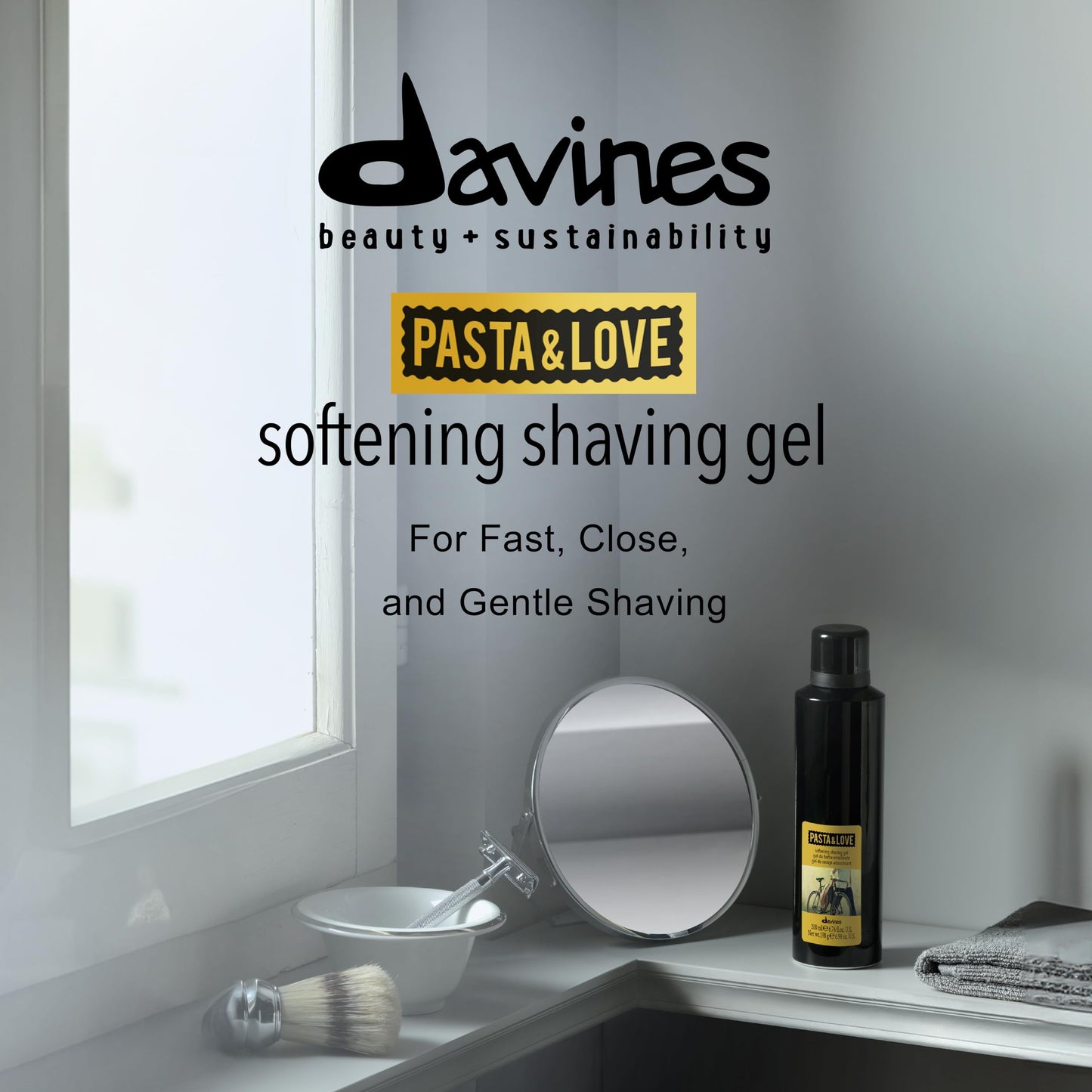 Davines Pasta & Love Men's Softening Shaving Gel to Foam, Soothing Formula with Alkekengi Extract, 6.76 fl. oz.