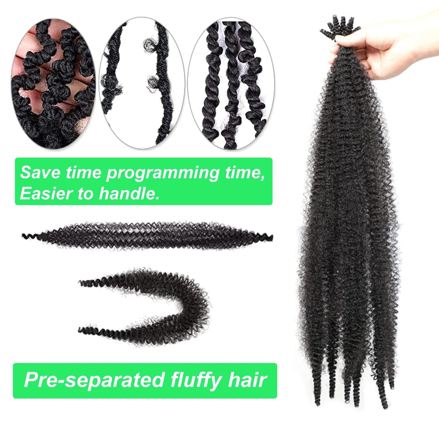 Viovian 8 Packs Springy Afro Twist Hair 24 Inch Kinky Marley Twist Braiding Hair Pre-Separated Springy Twist Hair Wrapping Hair for Soft Locs Hair Extensions for Women (1B#)