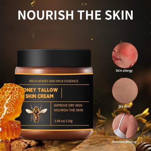 Marroomi Tallow Honey Balm, Tallow and Honey Balm for Face, 100% Organic Whipped Beef Tallows Face Moisturizer with Raw Honeys and Beeswax, Deep Nourishing (1Pcs)