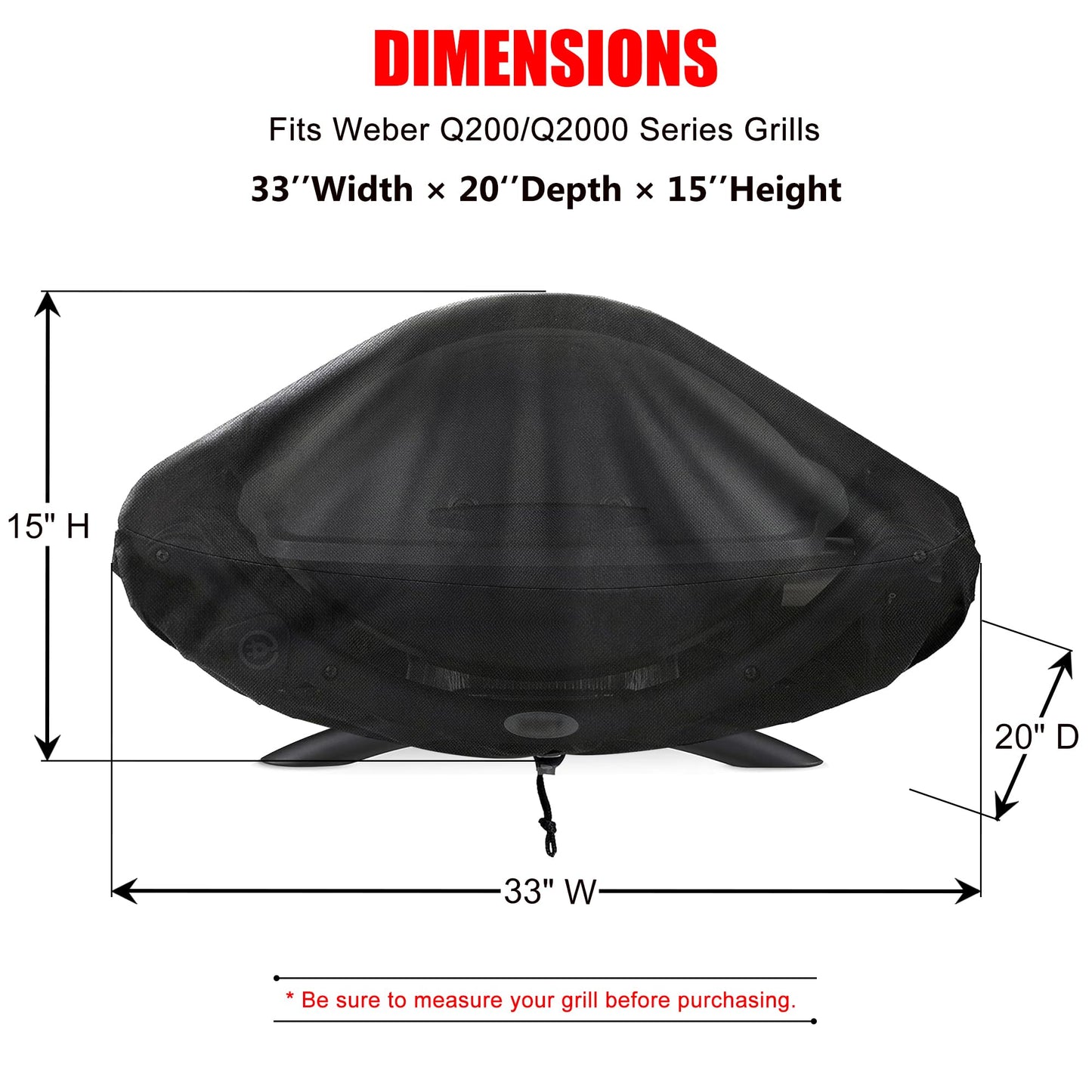 Grill Cover for Q Series Grills, for Q200/Q2000 Series Gas Grill Waterproof Barbecue Cover for Q2000, Q2200, Q2400, Q200, Q220 and More…