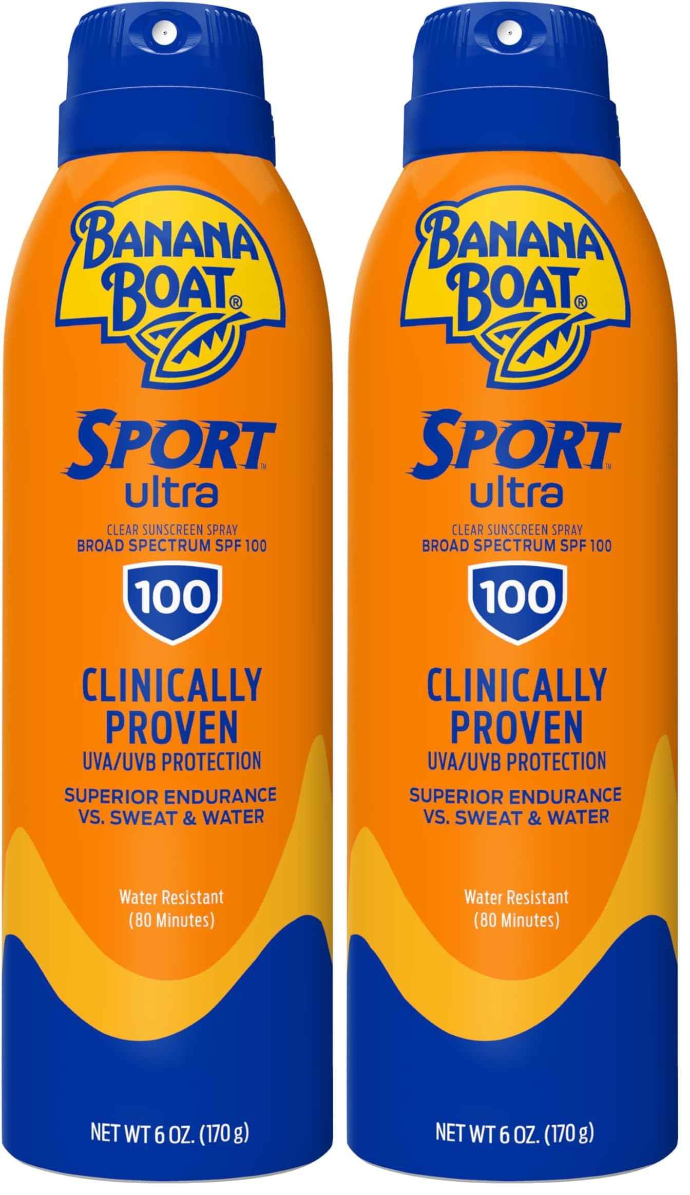 Banana Boat Sport Ultra Sunscreen Spray, SPF 100 | Water Resistant | 6oz | Pack of 2