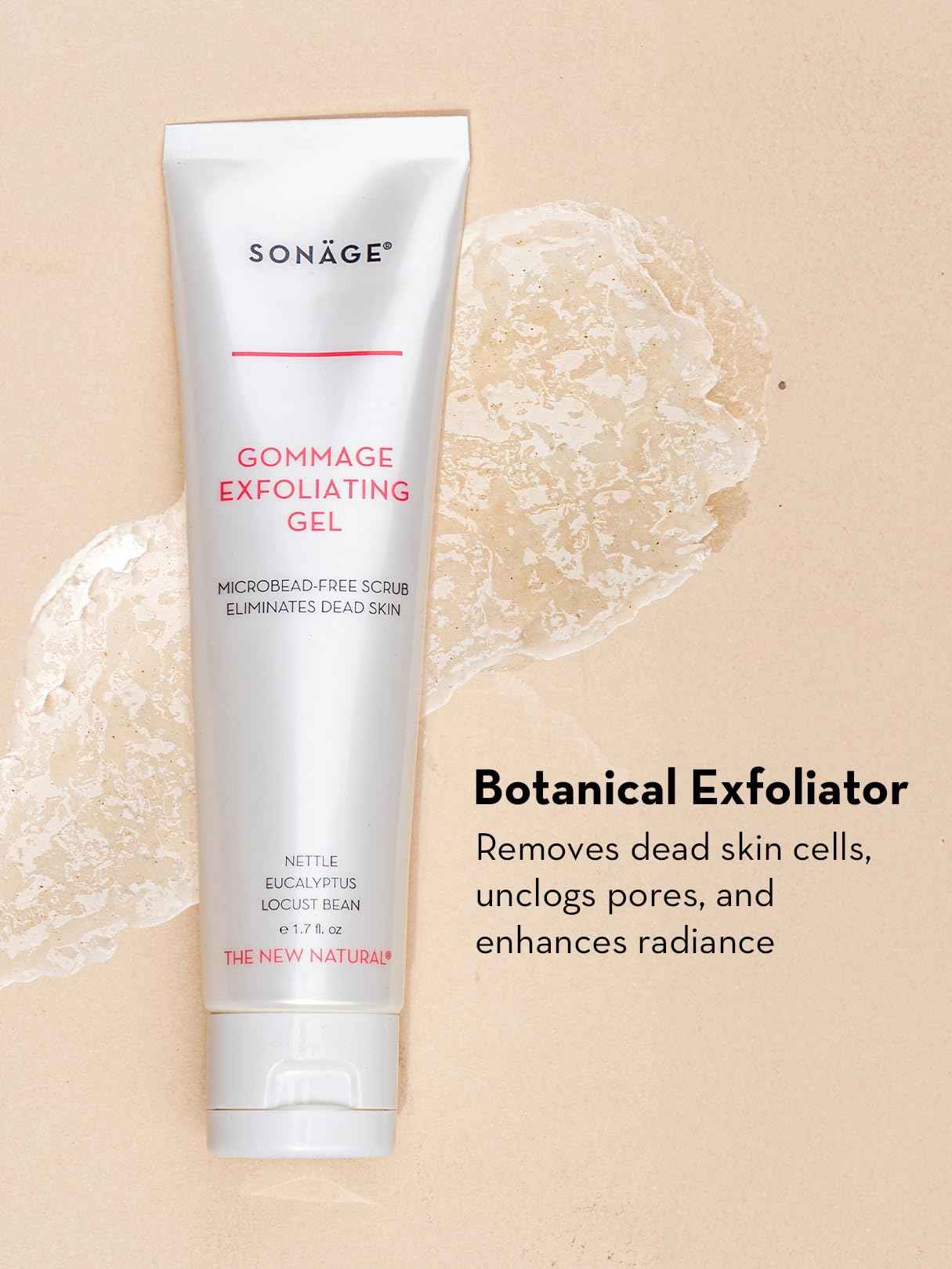 Sonage Gommage Exfoliating Gel – Gentle Gommage Exfoliant for Face | Facial Peeling Gel Removes Dead Skin, Brightens & Smooths | Non-Abrasive Face Exfoliant Scrub | Clean, Vegan Skincare (50 ml)