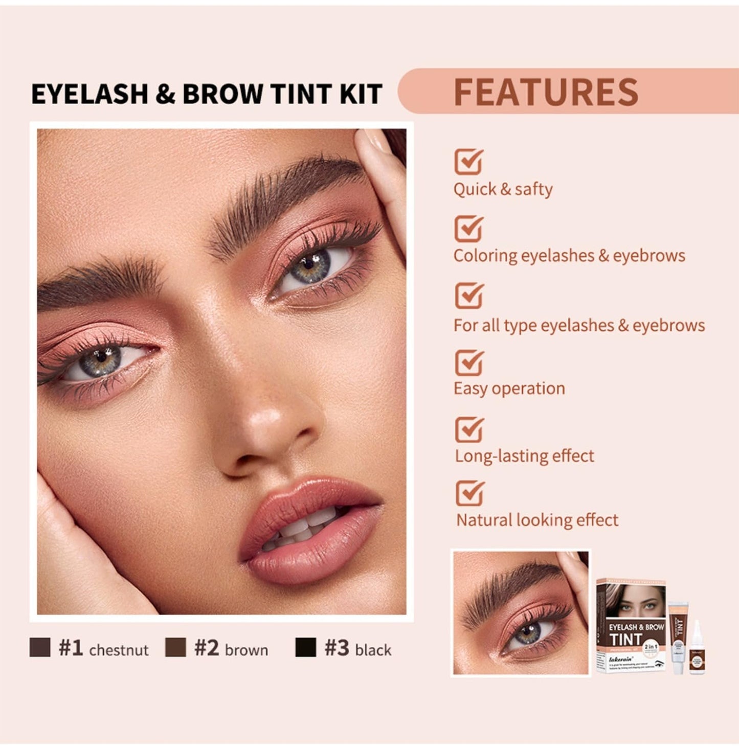 Eyelash and Brow Tint Kit, Natural Volumizing Eyebrow & Eyelash Color Kit, Long-lasting for 4-8 Weeks, Waterproof and Non-fading, DIY Use At Salon Or Home Professional Eyelash Treatment (Chestnut)