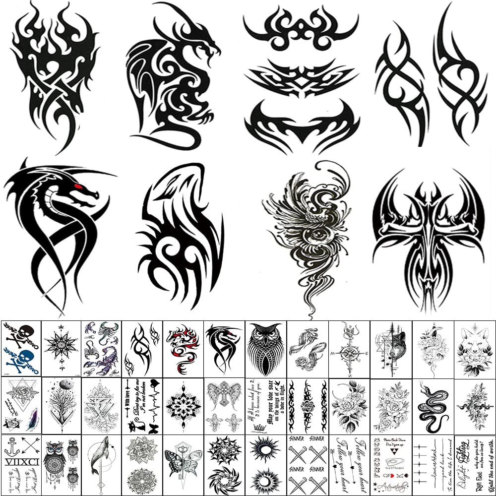 AWLEE 45 Sheets Temporary Tattoos for Men Tribal Totem Tattoo Stickers Black Fake Tattoo Waterproof Removable (Pattern4)