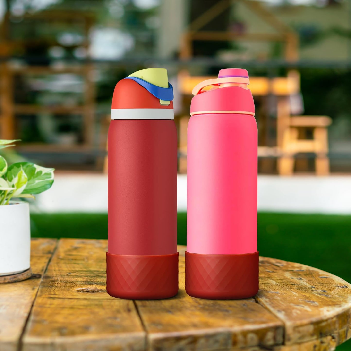 2PCS Silicone Water Bottle Boot for Owala 40 Oz, Anti-Slip Protective Sleeve Bottom Bumper Protector for FreeSip, Twist, and Flip Stainless Steel Water Bottles (Dark Red)