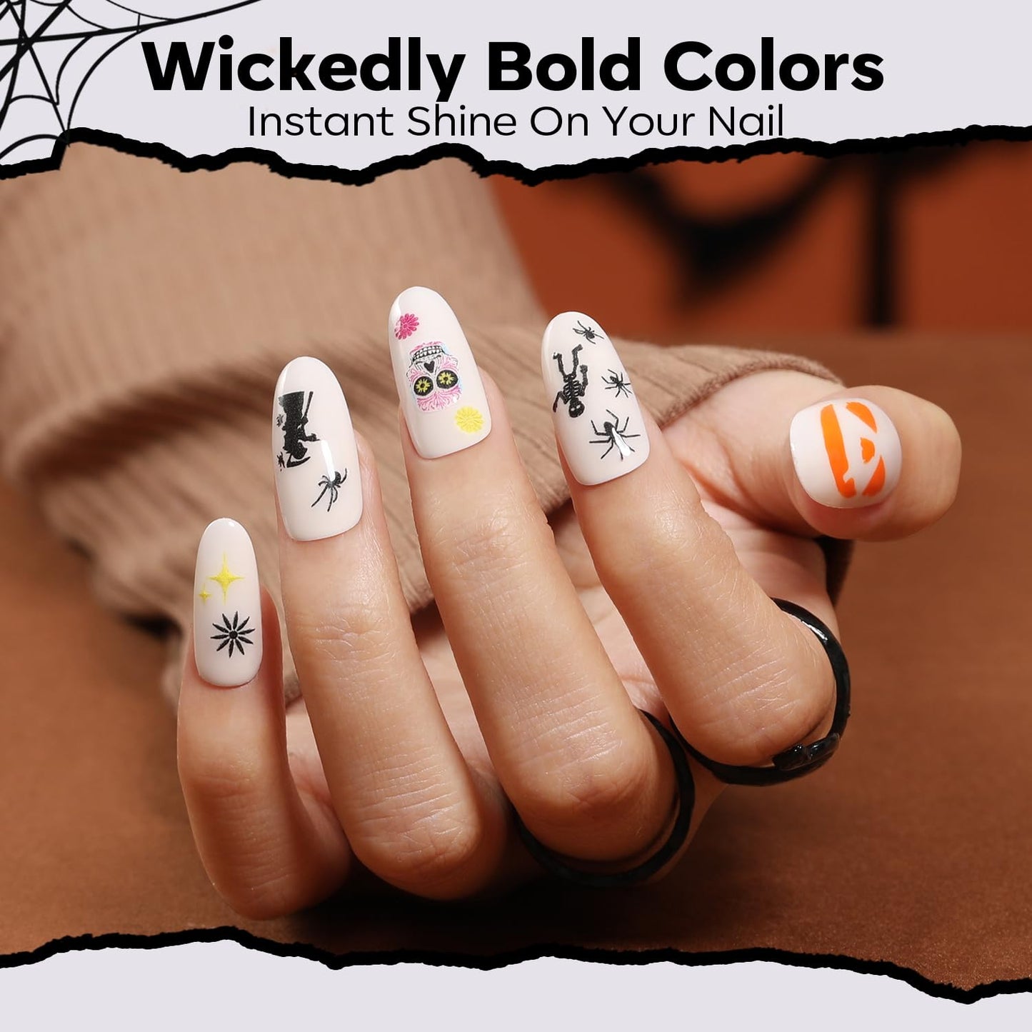 modelones Gel Nail Polish Set, 2 Pcs 15 ML Black and White Gel Polish White Gel Nail Polish Soak Off LED Fall Gel Polish Halloween Nails Art Manicure Home Gift for Women Girl