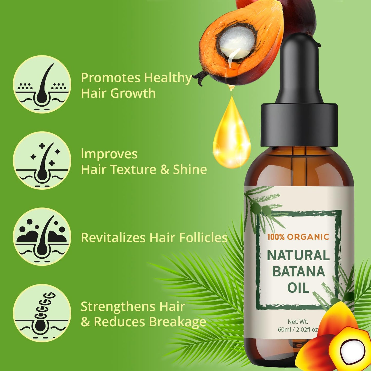 Raw Batana Oil for Hair Growth from Honduras, Dr. Sebi 100% Natural and Pure Nourishment to Prevent Hair Loss and Eliminate Split Ends in Men & Women