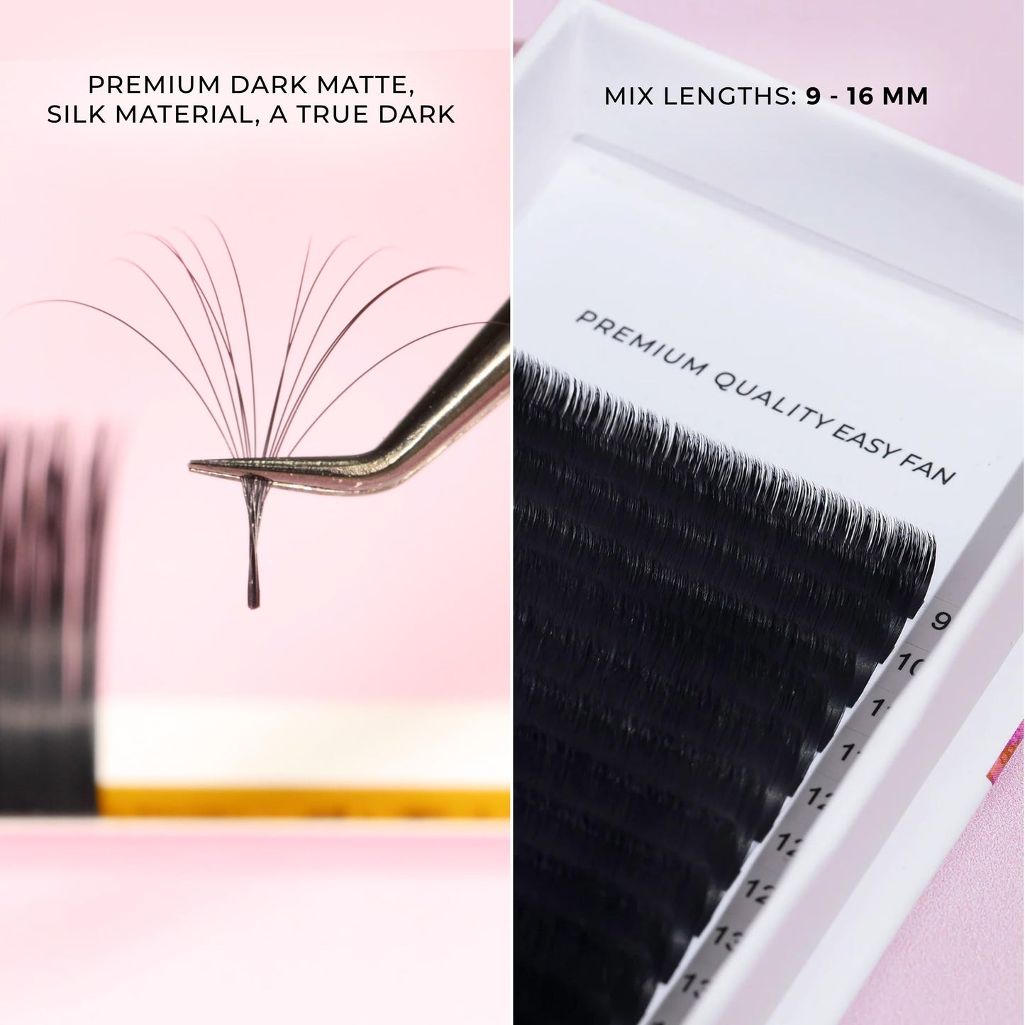 LLBA Easy Fan Eyelash Extensions | 0.03~0.07mm Thickness | C CC D Curl | 9mm-16mm Mixed & Single Length | Super Matte Black Volume Self Fanning Lash Extensions, Professional Supplies for Lash Techs