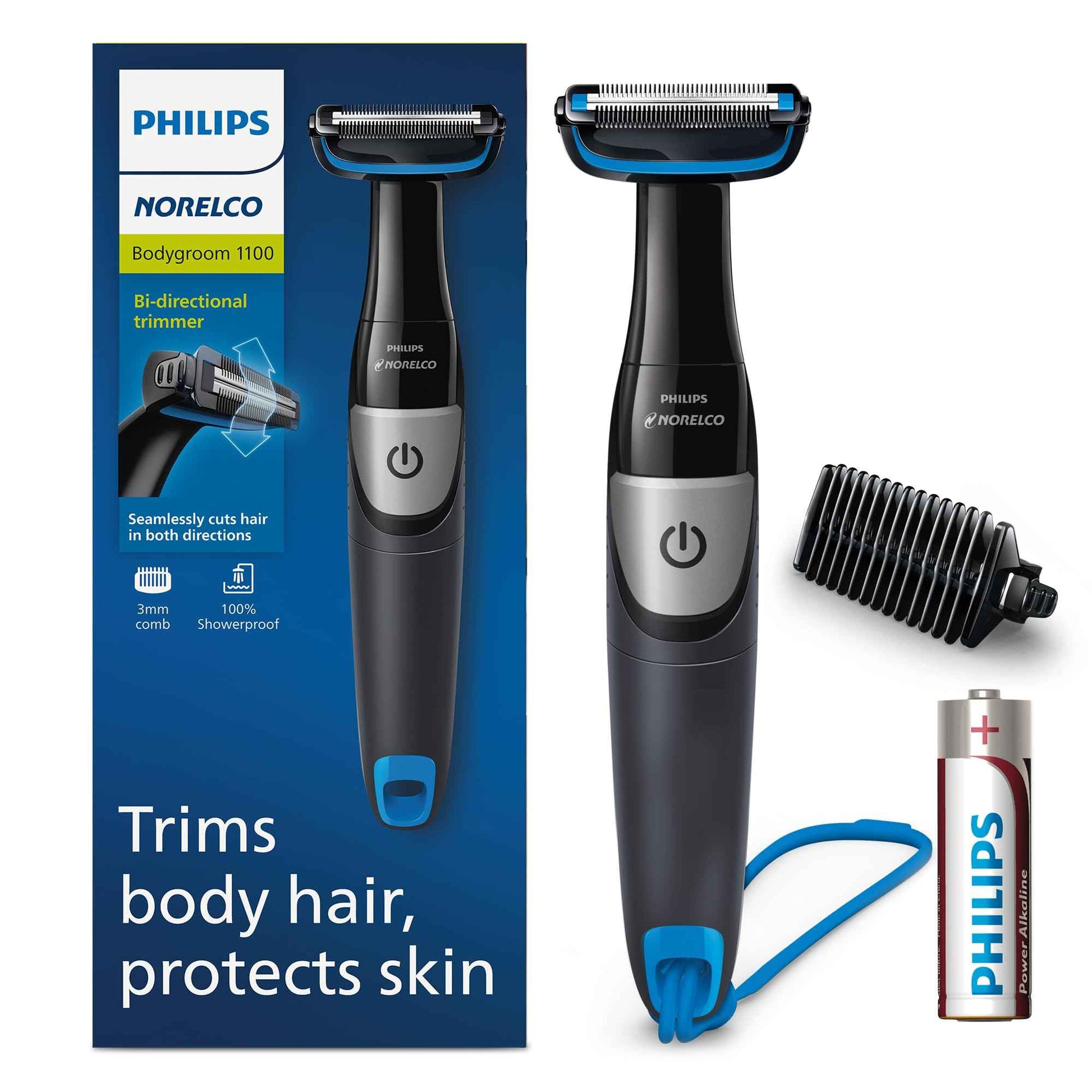 Philips Norelco Bodygroom Series 1100, BG1026/60, Showerproof Body Hair Trimmer and Groomer for Men