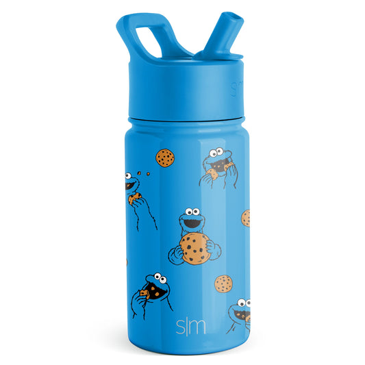 Simple Modern Sesame Street Cookie Monster Kids Water Bottle with Straw Lid | Insulated Stainless Steel Reusable Tumbler for Toddlers, Boys | Summit Collection | 14oz, Cookie Monster Mashup