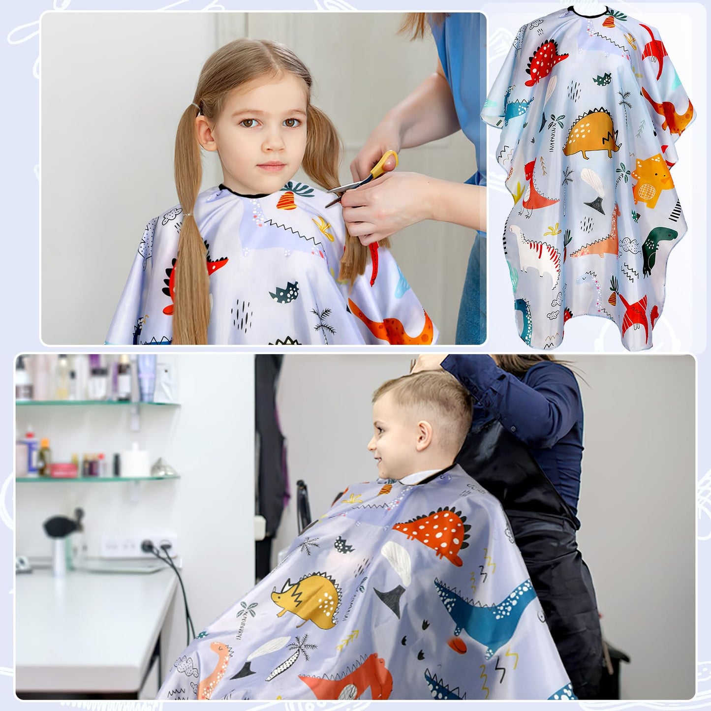 FEBSNOW Kids Hair Cutting Cape,Professional Kids Barber Cape and Neck Duster Brush Cartoon Hairdresser Apron with Adjustable Closure for Children Salon Barber Supplies for Kids & Adults 55x39 Inches