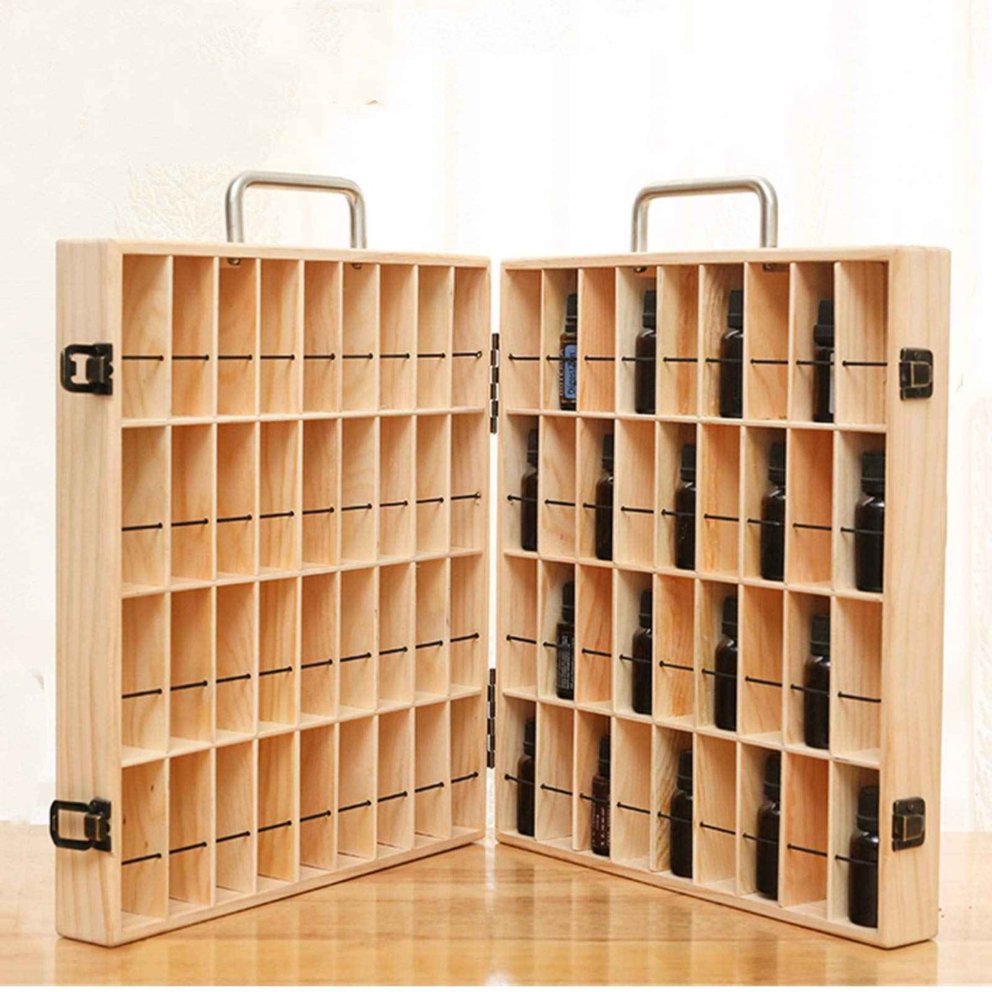 VolksRose Essential Oil Storage Wooden Box, 72 Slots for 5-15ml Essential Oil Roller Bottles, Carrying Case Display Large Organizer Gift Box Container for Travel, Presentation, Nail Polish, Makeup