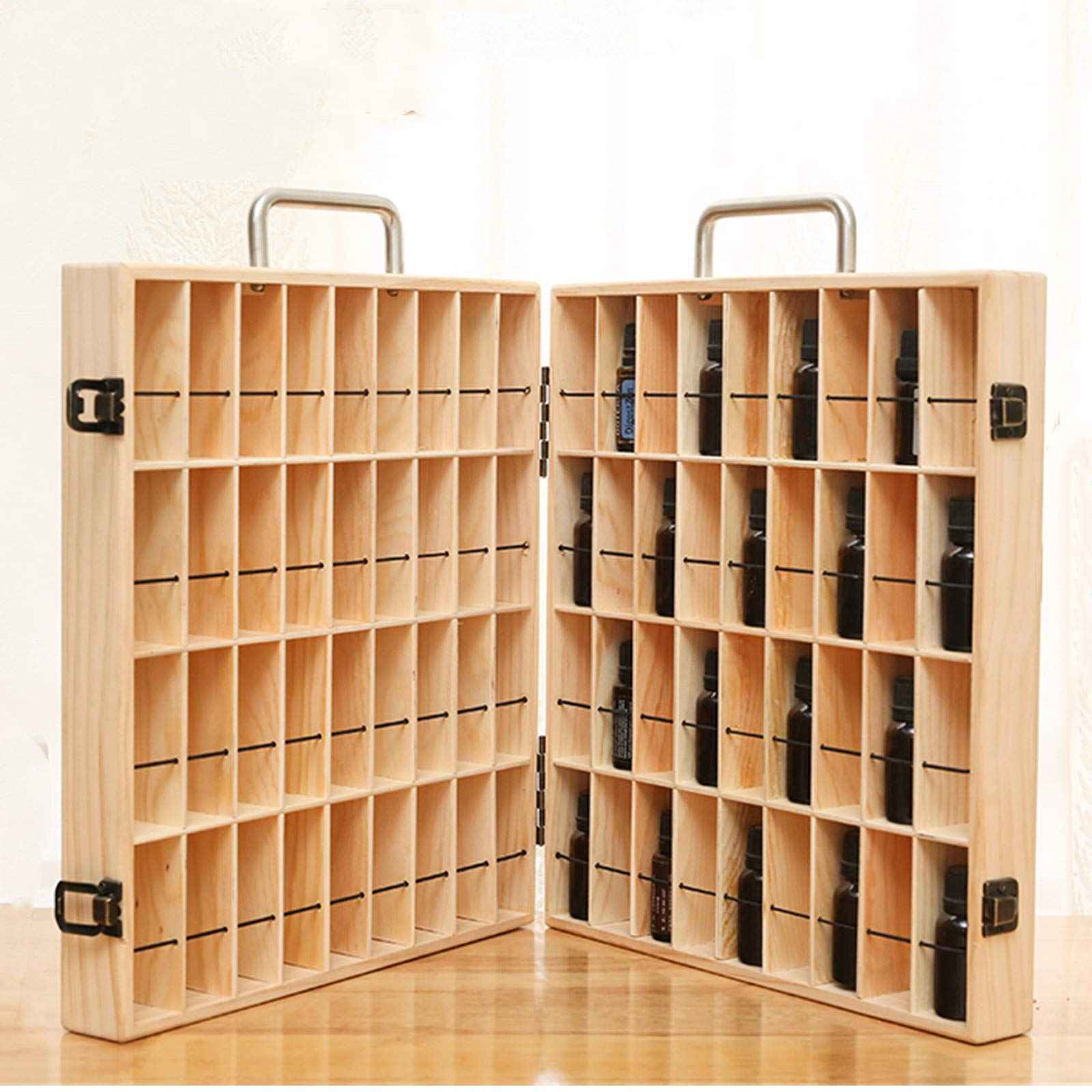 VolksRose Essential Oil Storage Wooden Box, 72 Slots for 5-15ml Essential Oil Roller Bottles, Carrying Case Display Large Organizer Gift Box Container for Travel, Presentation, Nail Polish, Makeup