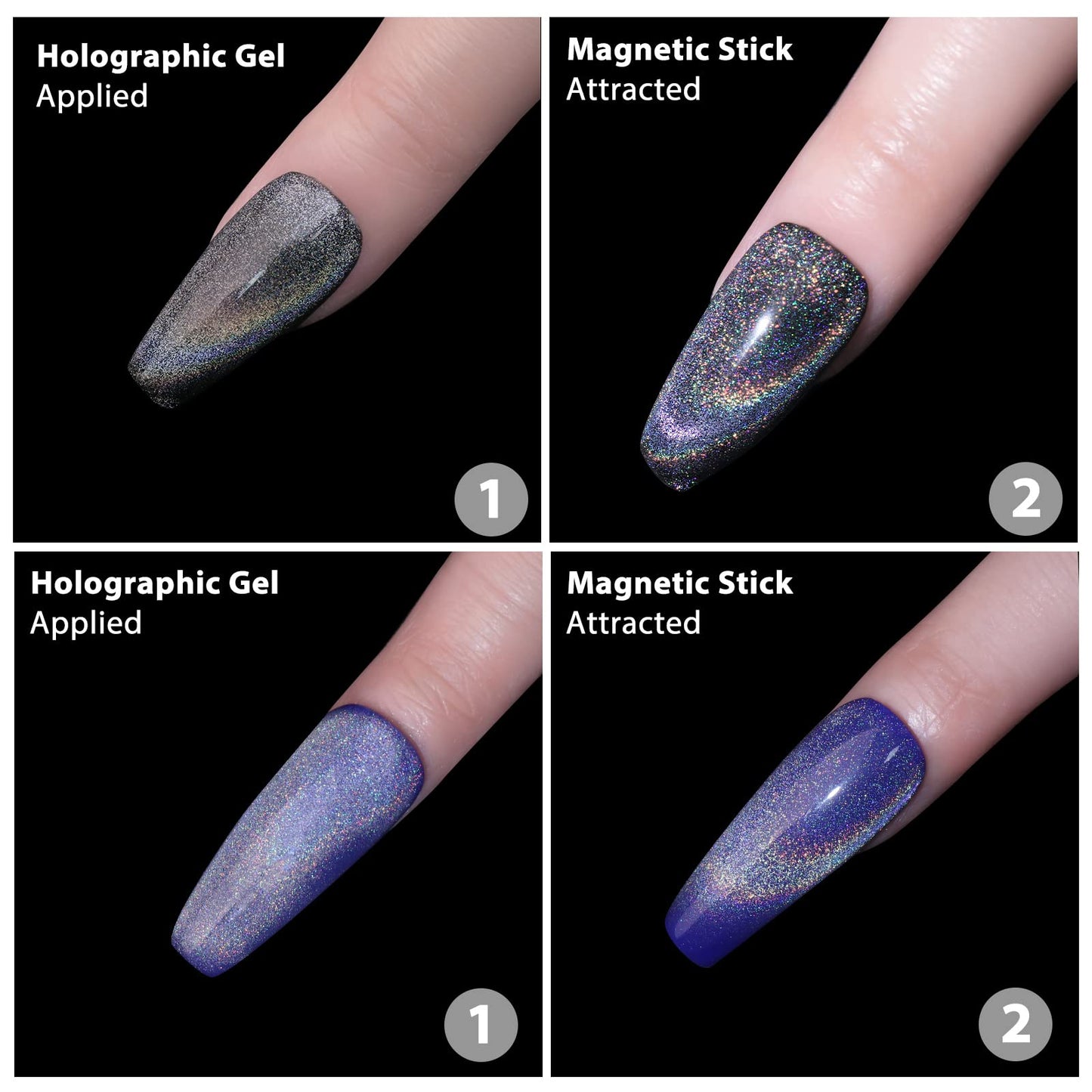 noirwhite Cat Eye Gel Nail Polish 10ml 1pcs, Holographic Glitter Rainbow Cat Eye Gel Polish with 1Pcs Magnetic Stick for Nail Art Design Soak Off UV LED Magnetic Nail Polish Cat Eye Effect