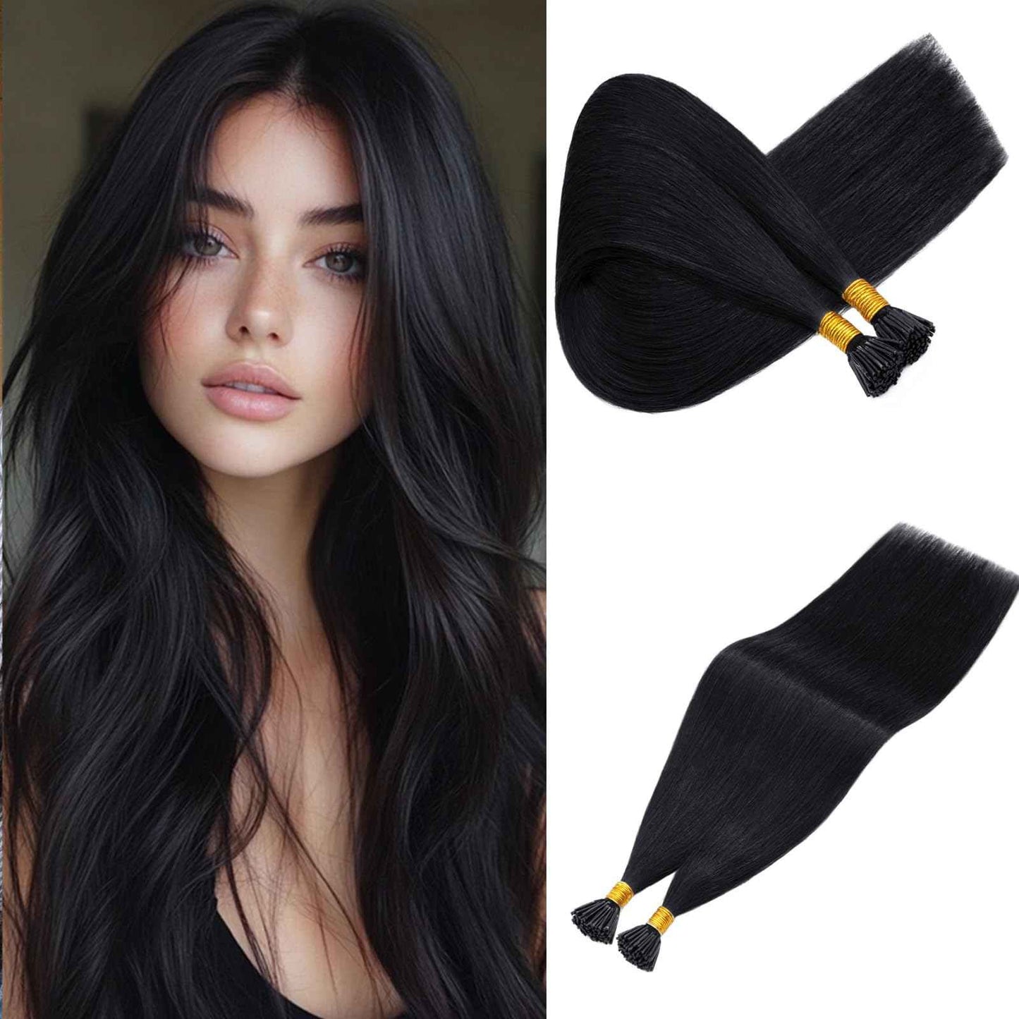 Rich Choices I Tip Hair Extensions Human Hair,100 Strands 0.5g/Strands,100% Real Remy Human Hair Extension Pre Bonded Keratin Stick In Hair Extensions Hair Piece For Women 18 Inch #1 Jet Black