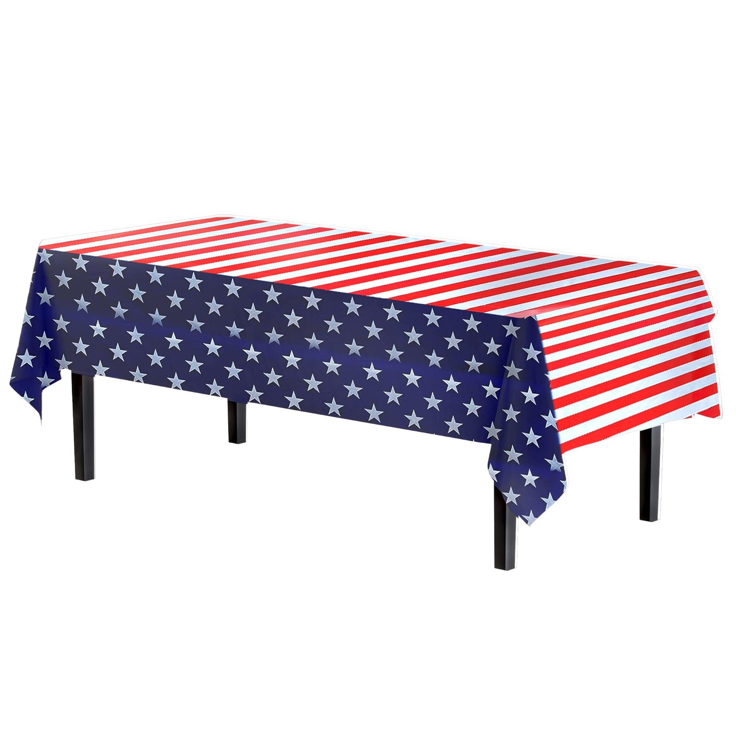 Exquisite 6-Pack Premium Rectangle American Flag Design Plastic Tablecloth - USA Stars and Stripes Tablecloth Disposable Plastic Table Cover for July 4th - 54 inch. x 108 inch.