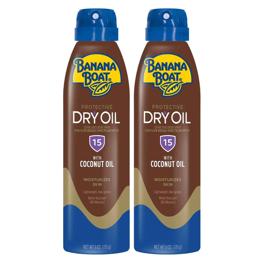 Banana Boat Dry Oil Tanning Spray Sunscreen SPF 15, 6oz | Protective Sun Tanning Oil with SPF 15 Sunscreen, Oxybenzone Free, 6oz each Twin Pack