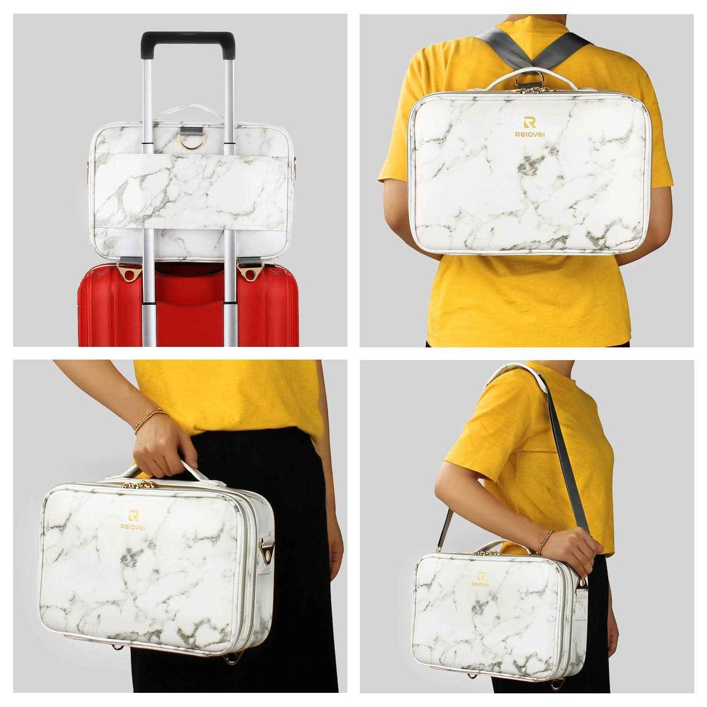 Relavel Travel Makeup Train Case Makeup Cosmetic Case Organizer Portable Artist Storage Bag with Adjustable Dividers for Cosmetics Makeup Brushes Toiletry Jewelry Digital Accessories