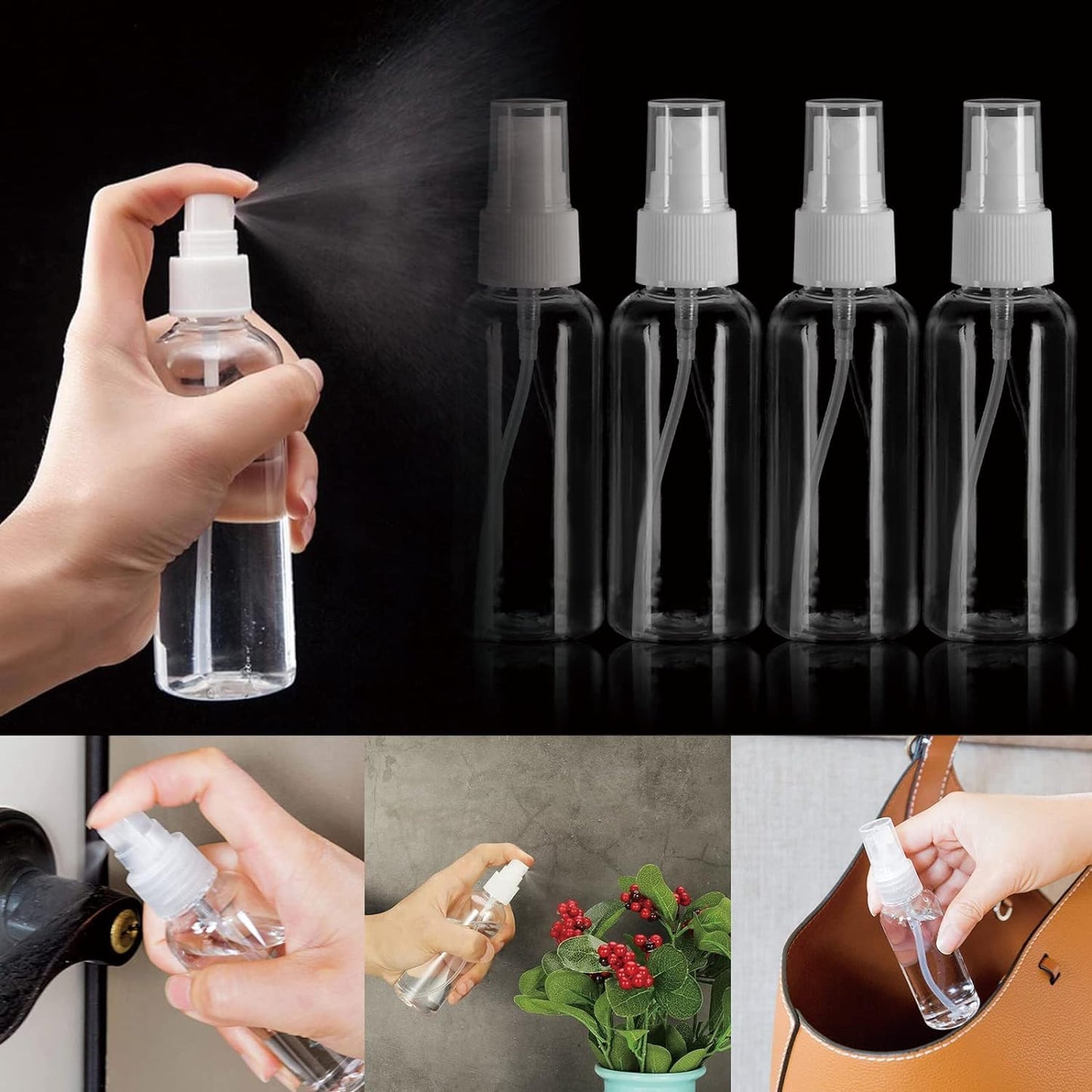 AODESTINY 100PCS 2oz/60ml Small Spray Bottle, Clear Fine Mist Spray Bottle Mini Empty Hair Spray Bottle, Plastic Refillable Cosmetic Containers for Plants, Cleaning, Misting & Skin Care