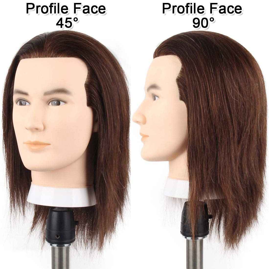 Newshair Male Mannequin Head with 100% Human Hair Haircut Training Head with Thick Hair Hairdresser Manikin Head Doll Head for Hair Styling and Practice Handsome Face Adult Head Size (8-10Inch 3B#)