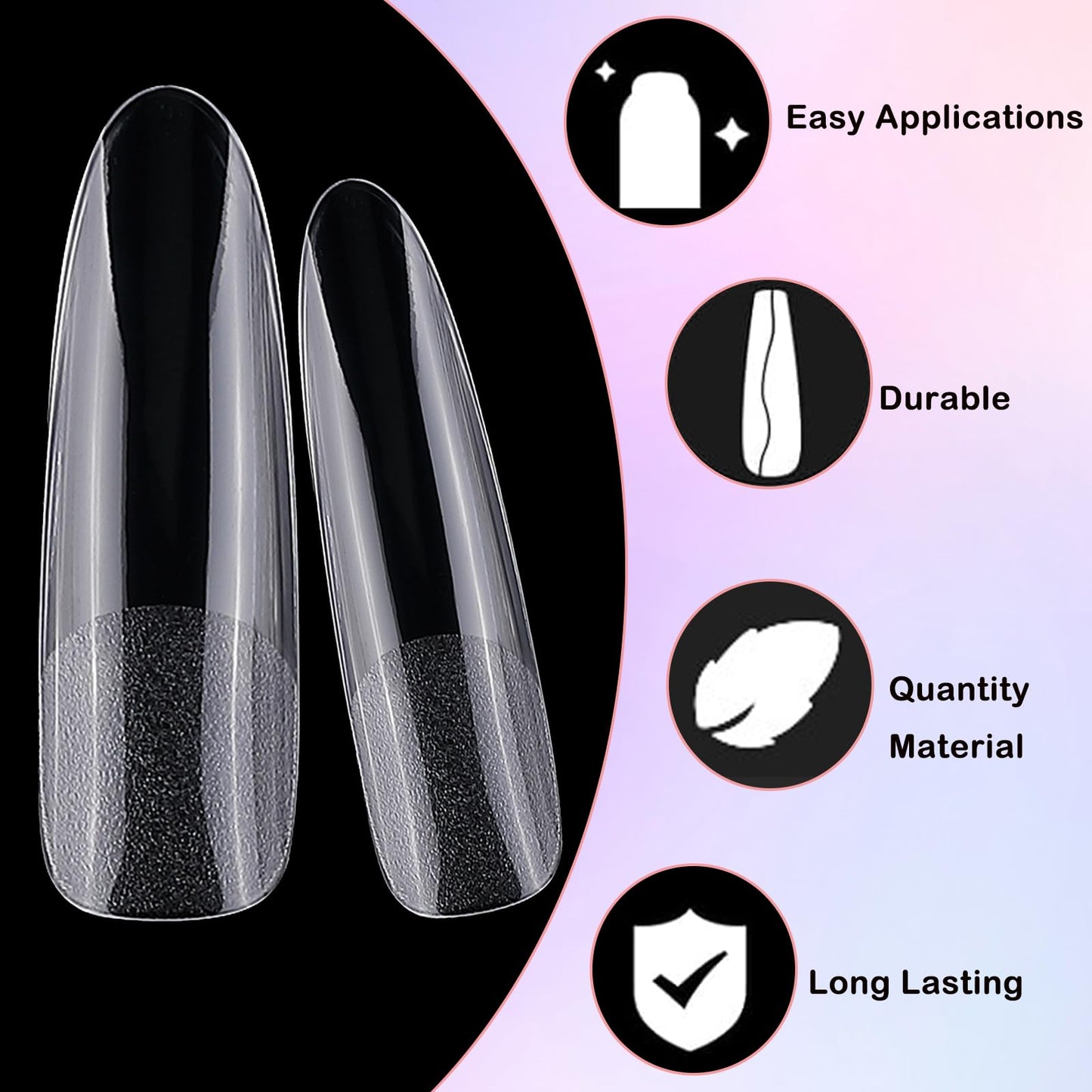 LoveOurHome 240pc XXL Almond Gel x Nail Tips Extra Long Clear Stiletto Oval Fake Nails 12 Sizes Full Cover Artificial False Nails Tips for Acrylic Nail Gel x Tips Extension Press on Nails Making