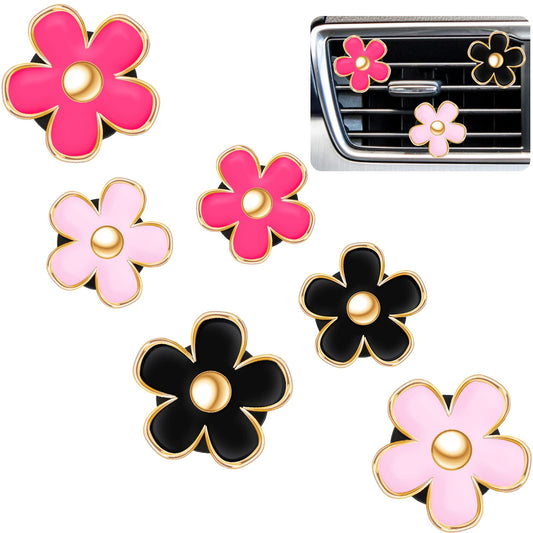 Frienda 6 Pcs Daisy Flower Air Vent Clip Air Freshener Outlet Clip Car Air Conditioning Clip Charm Car Inter Decor(Red, Pink, Black, 3 cm, 3.3 cm)