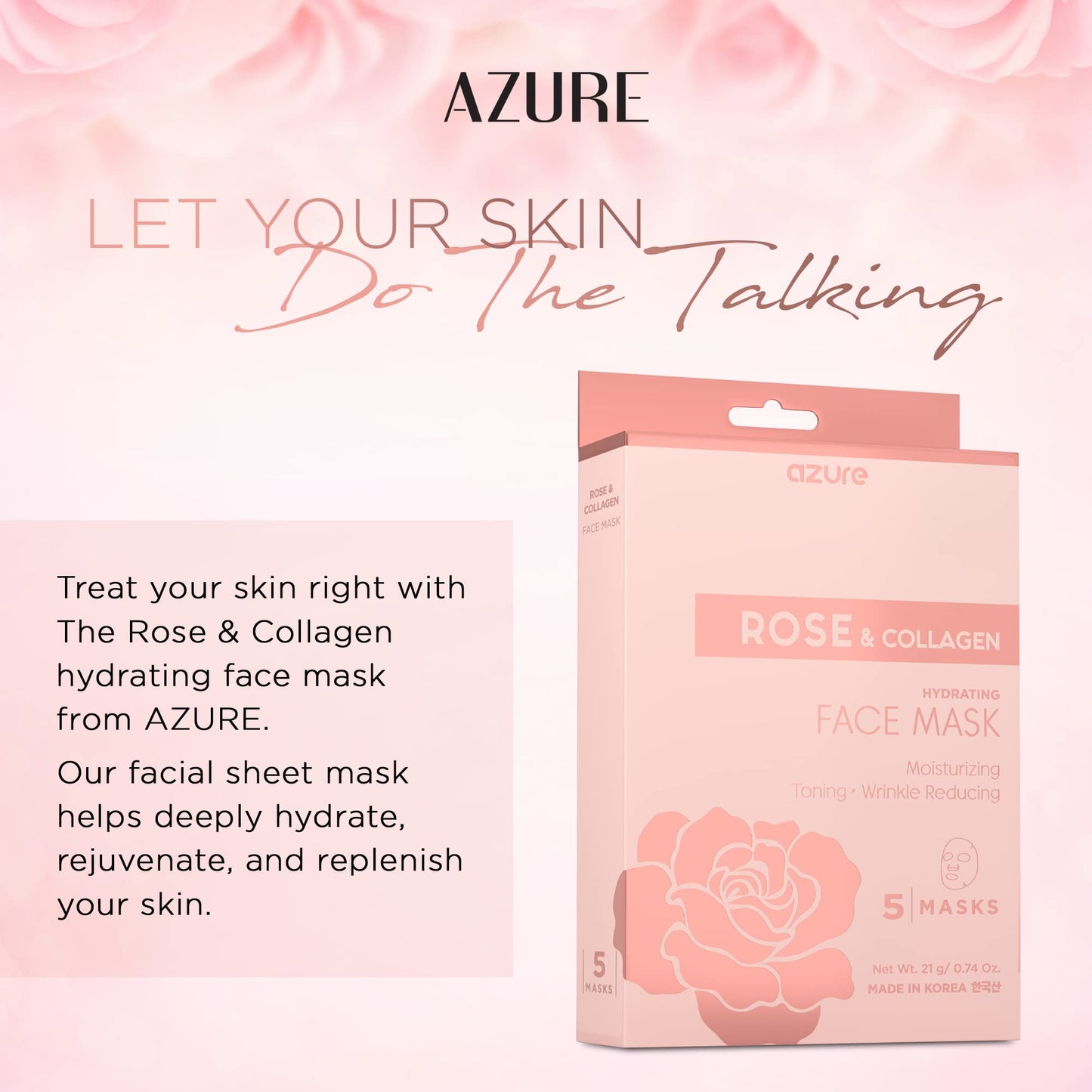 Azure Cosmetics Skin Treatment Mask - Deeply Hydrates, Tightens and Smooths Dry Skin, Softens Wrinkles and Fine Lines, Radiant and Glowing Skin