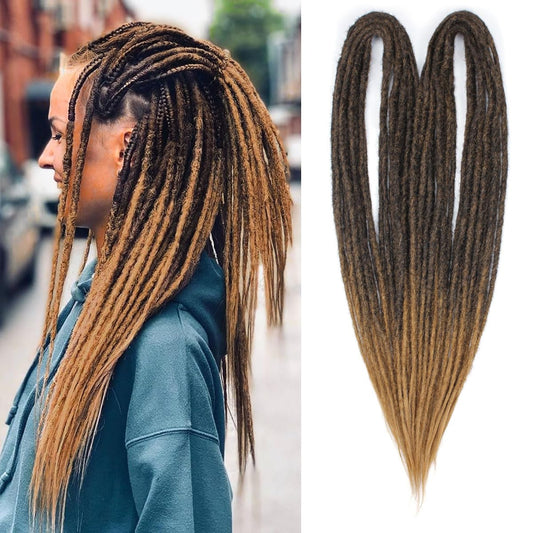 Kraler 18 Inch Double Ended Dreadlock Extensions, 10 Strands Ombre Brown Synthetic DE Dreads Extensions, Thin 0.6cm Width Reggae Hippie Soft Dreads Style for Woman