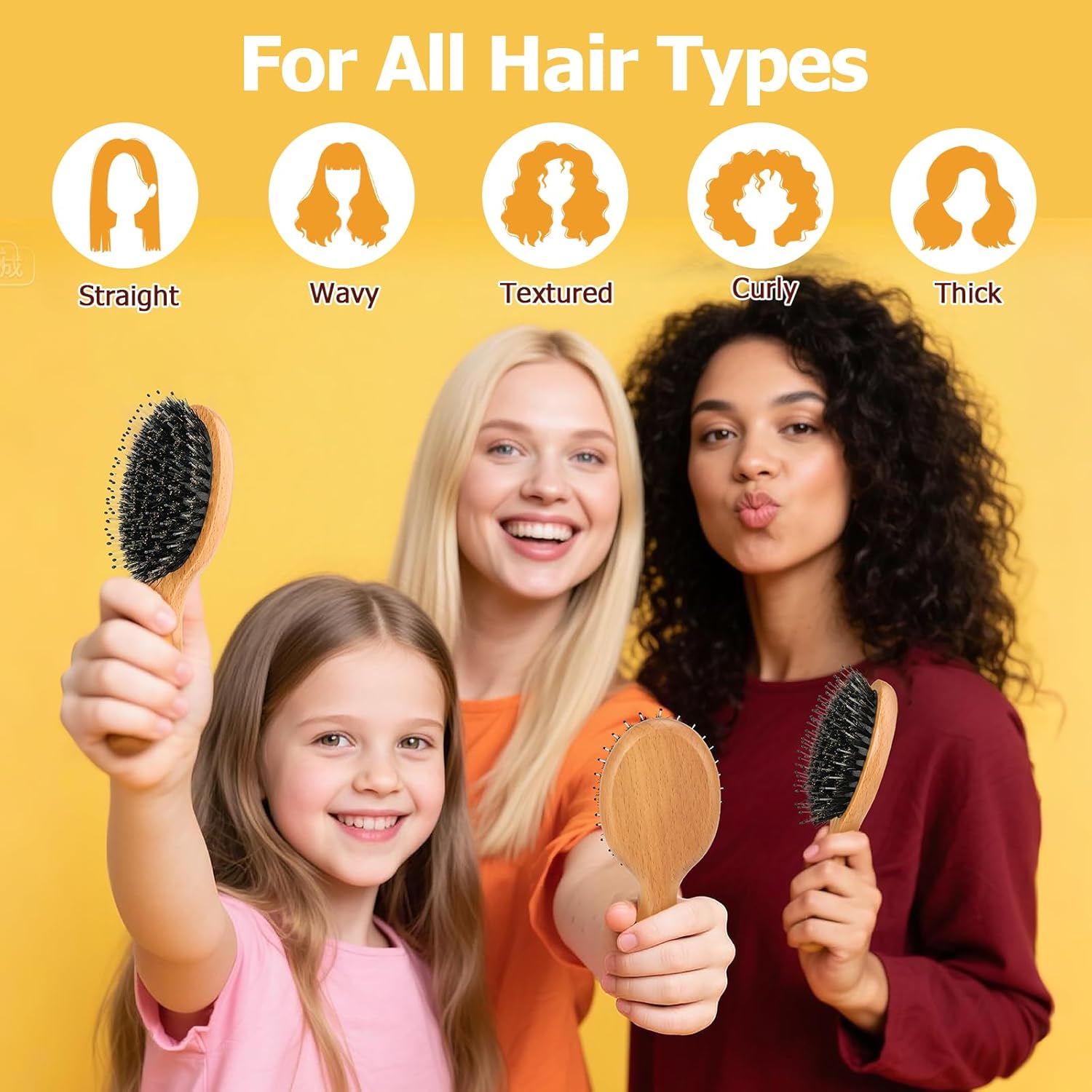 Mini Boar Bristle Hair Brush, Travel Size Boar Bristle HairBrush for Detangle Massage Add Shine - Perfect for Baby Kids Men Women, for Thick, Curly, Thin, Long, Short, Wet or Dry Hair