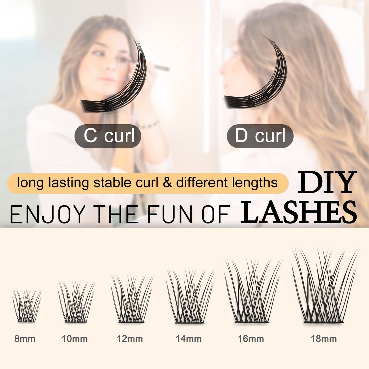 QUEWEL Cluster Lashes 72 Pcs Wide Stem Individual Lashes C/D Curl 8-16mm Length DIY Eyelash Extension False Eyelashes Natural&Mega Styles Soft for Personal Makeup Use at Home (Natural-C-18)