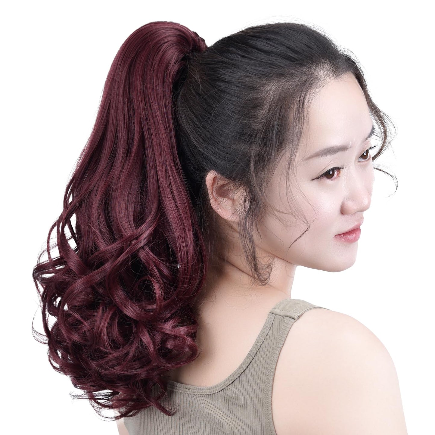 SYXLCYGG Burgundy Ponytail Extension Clip Claw Pony tail 16" Wavy 4.5 OZ Synthetic Like Real Fake Hair piece Women Fluffy&Soft