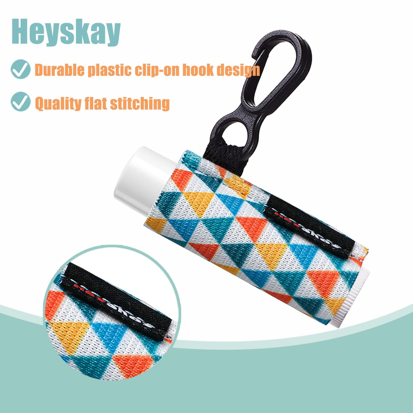 HEYSKAY 3PCS Lip Balm Holder Sleeves Chapstick Holder Keychain Lip Gloss Holder Keychain Elastic Sleeves (Black/light blue strip/dark blue strip)