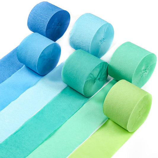 PartyWoo Crepe Paper Streamers 6 Rolls 492ft, Pack of Blue, Pastel Blue, Green and Lime Party Streamers for Birthday Decorations, Party Decorations, Wedding Decorations (1.8 Inch x 82 Ft/Roll)