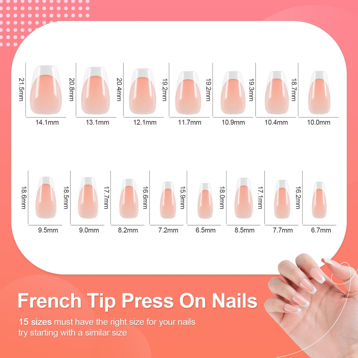 LIARTY 150 Pcs French Press On Nails Short Coffin, French Tip False Nails Manicure, 15 Size Acrylic Full Cover Artificial Fake Nails (Natural)