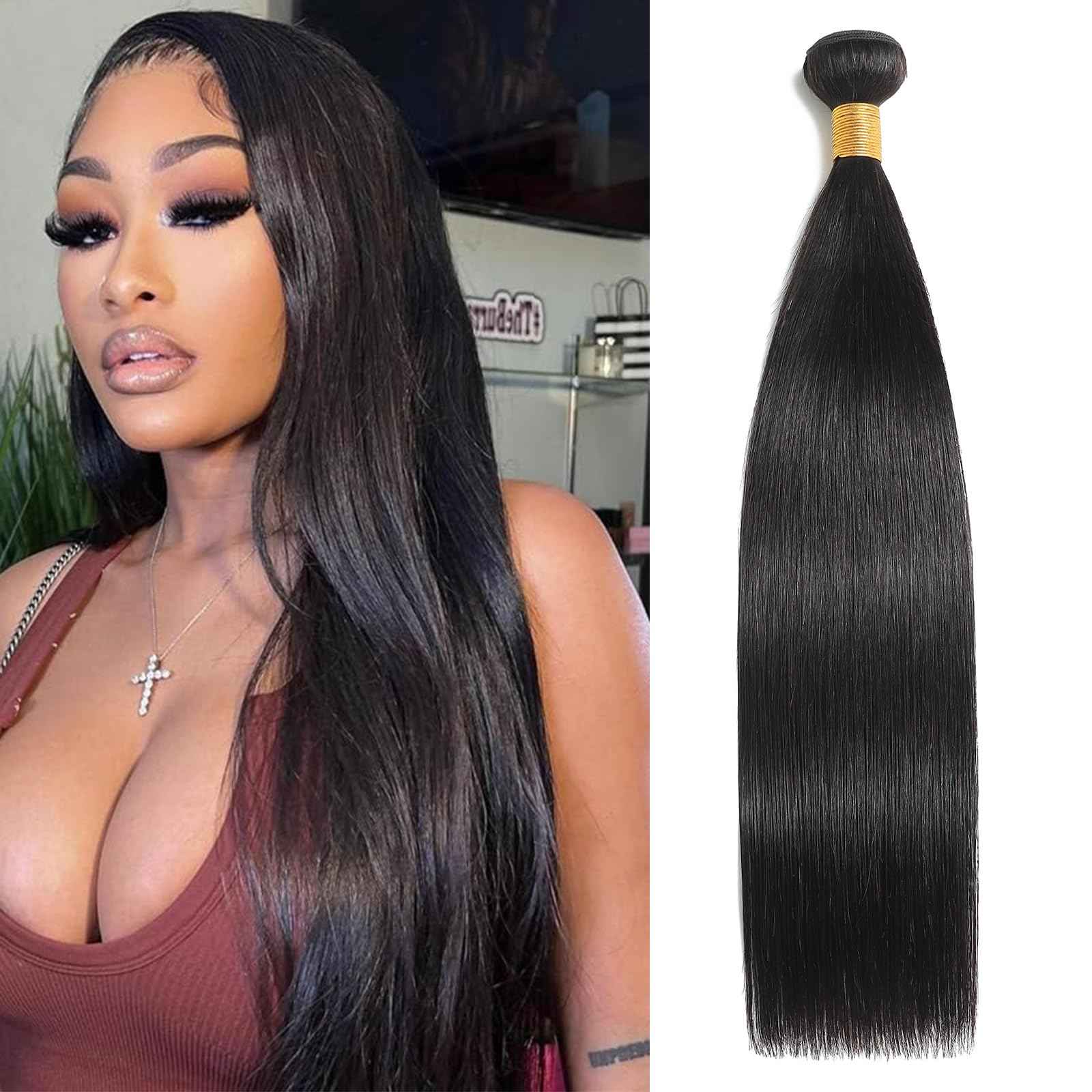 Kaidene 22 Inch Straight Human Hair 1 Bundle 12A Brazilian Virgin Raw Hair Bundles Quality Double Weft Soft Glossy Remy Hair Bundles for Black Women