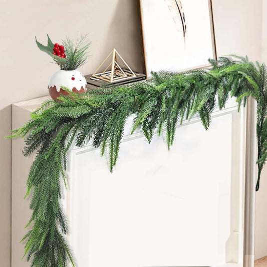 YIGETREE Norfolk Pine Garland - 8.86ft Artificial Christmas Garland Long Faux Greenery Garland,Real Touch Norfolk Pine Wreath,for Holiday, Fireplace, Mantle, Window, Stairs, Indoor, Outdoor Decor