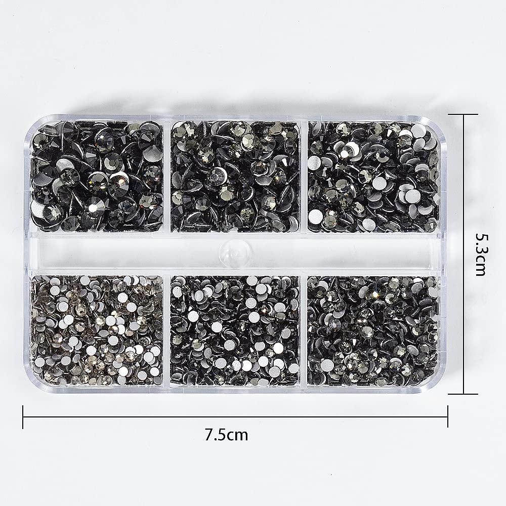 6Grids 3000Pcs Clear Flatback Rhinestones, Transparent Grey Nail Gems Crystals Jewels, Craft Glass Diamonds Bling Rhinestone with Tweezers and Picking Pen for Nail Face Makeup(1.8mm~4mm Crystal)